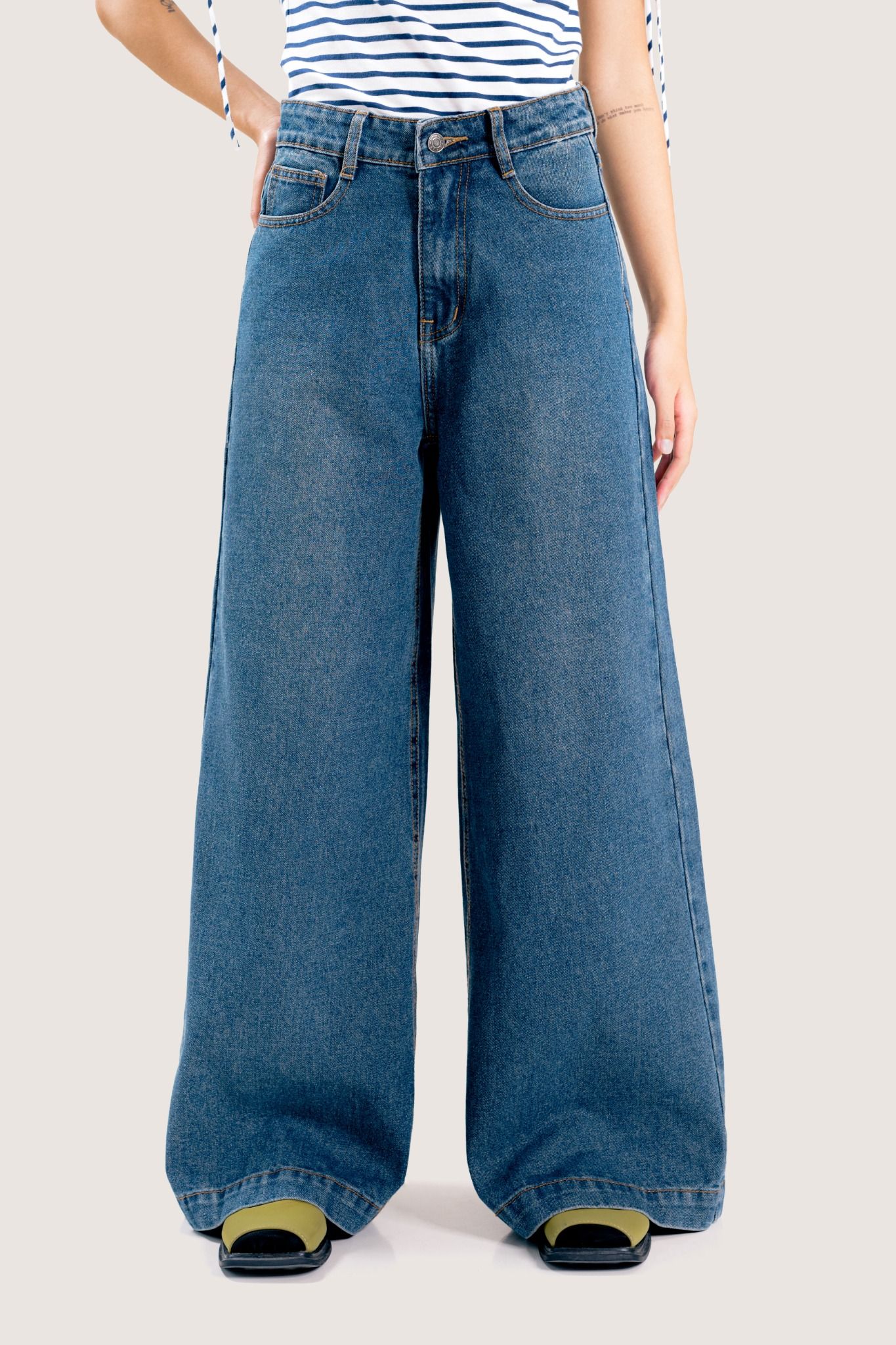  Blue High Waisted Wide Leg Jeans 