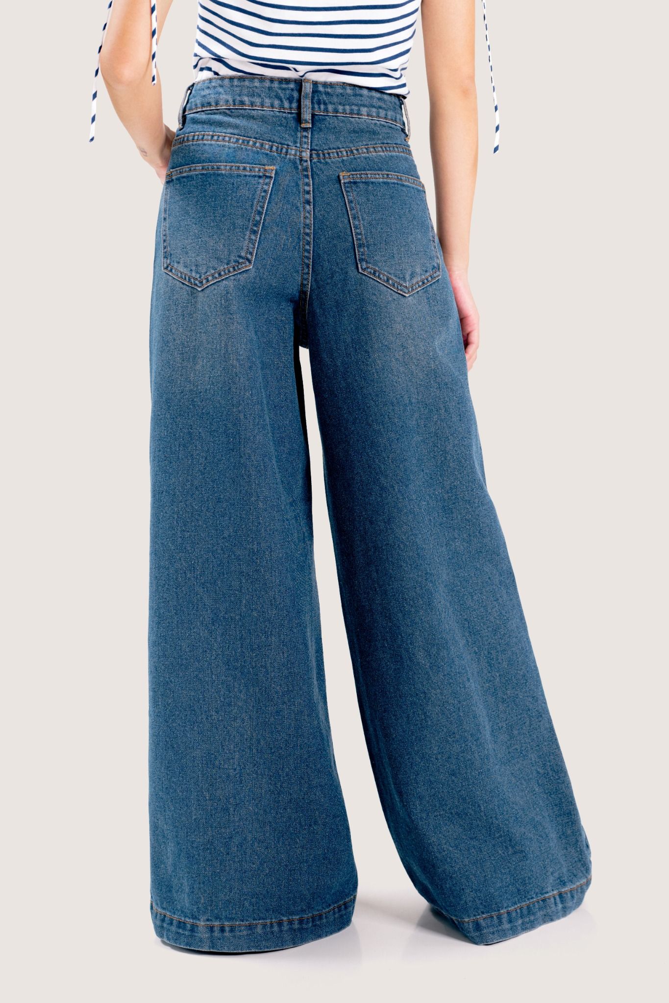  Blue High Waisted Wide Leg Jeans 