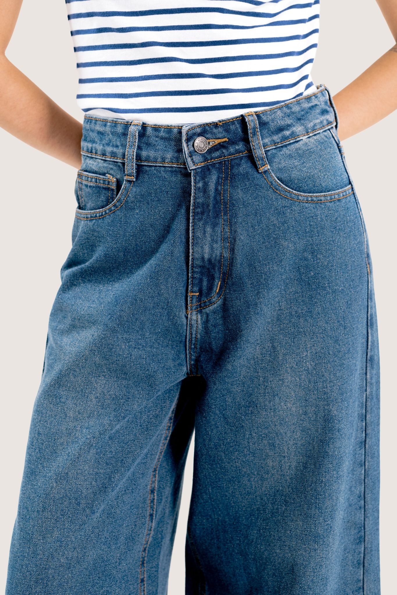  Blue High Waisted Wide Leg Jeans 