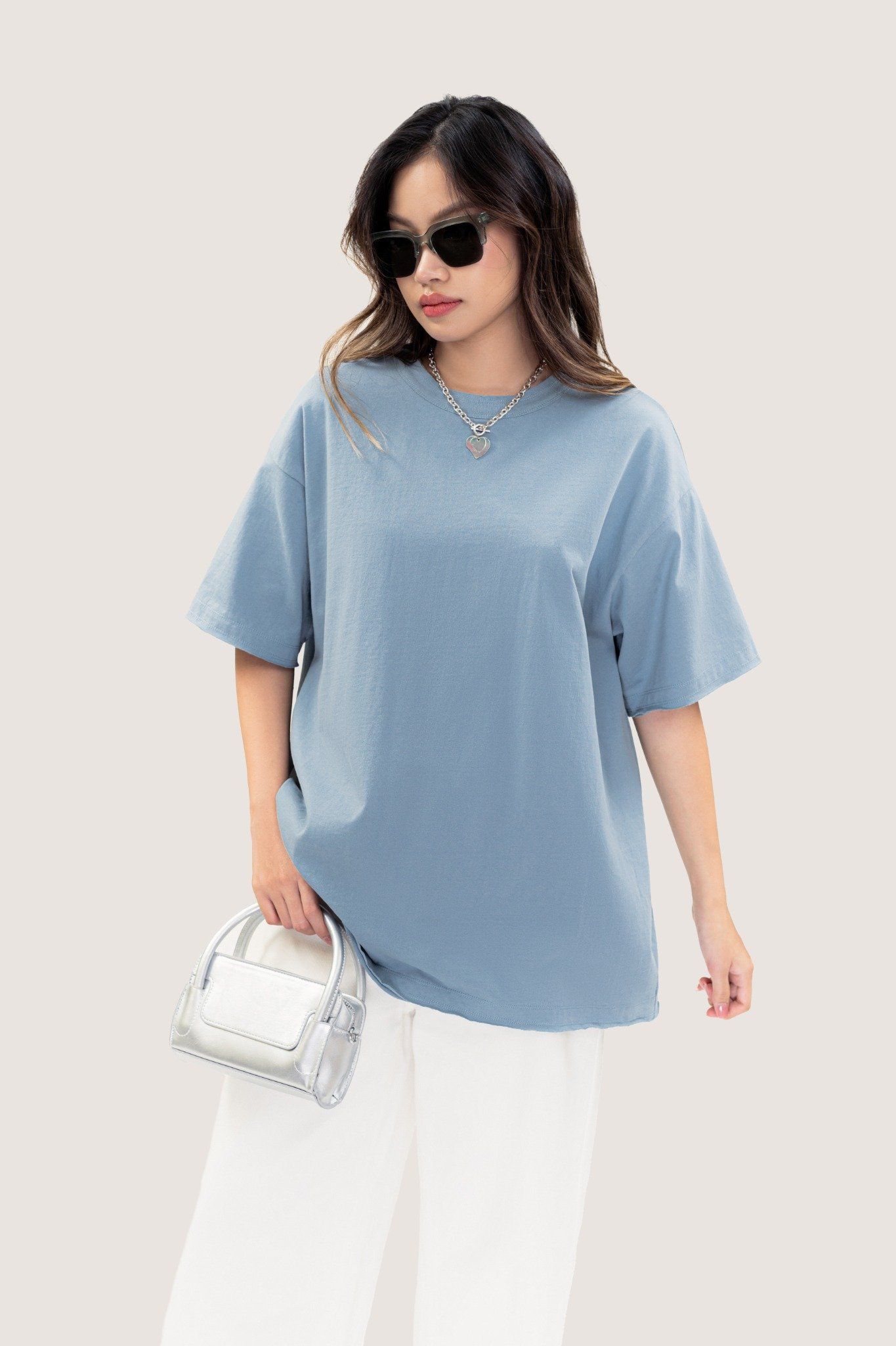 Blue Raw-Cut Oversized T-shirt