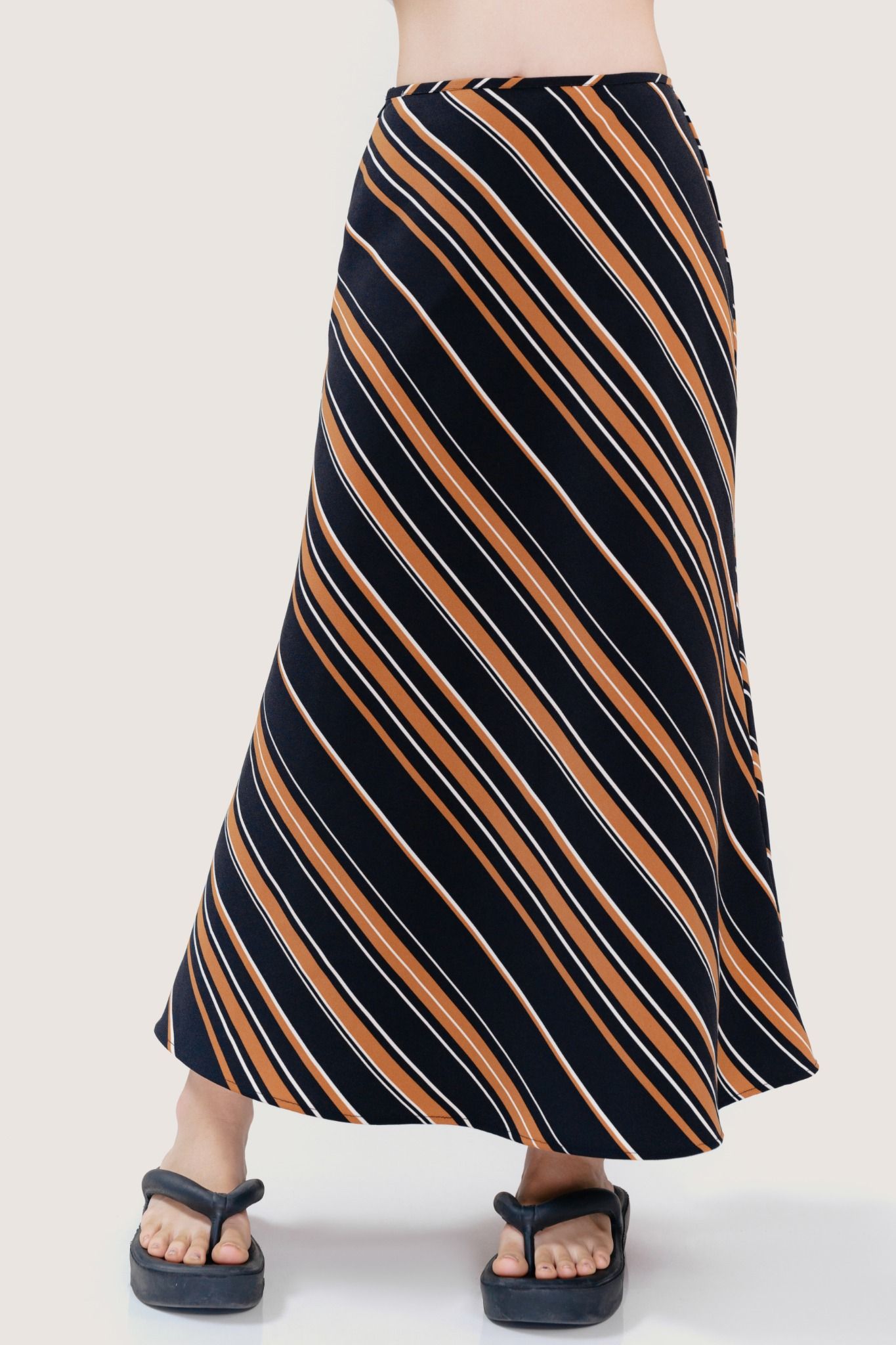 Diagonal Striped Midi Skirt