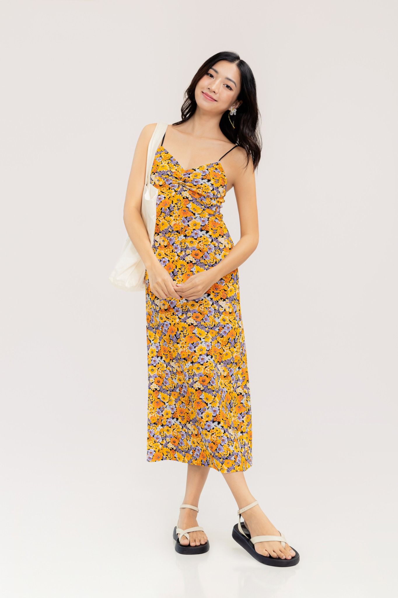  Floral Fall Pattern Midi Dress 