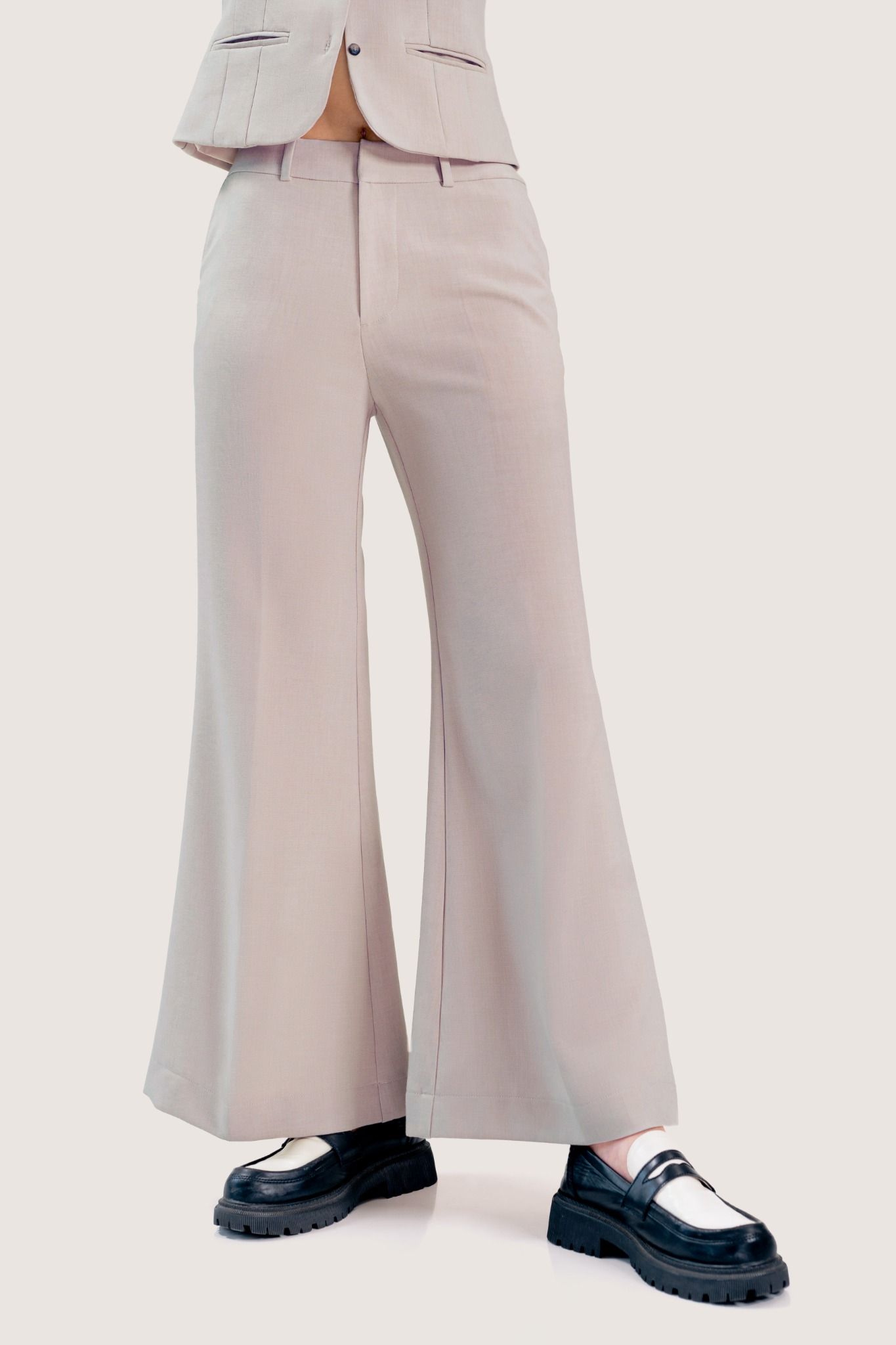 Grey Flared Medium Waist Trousers