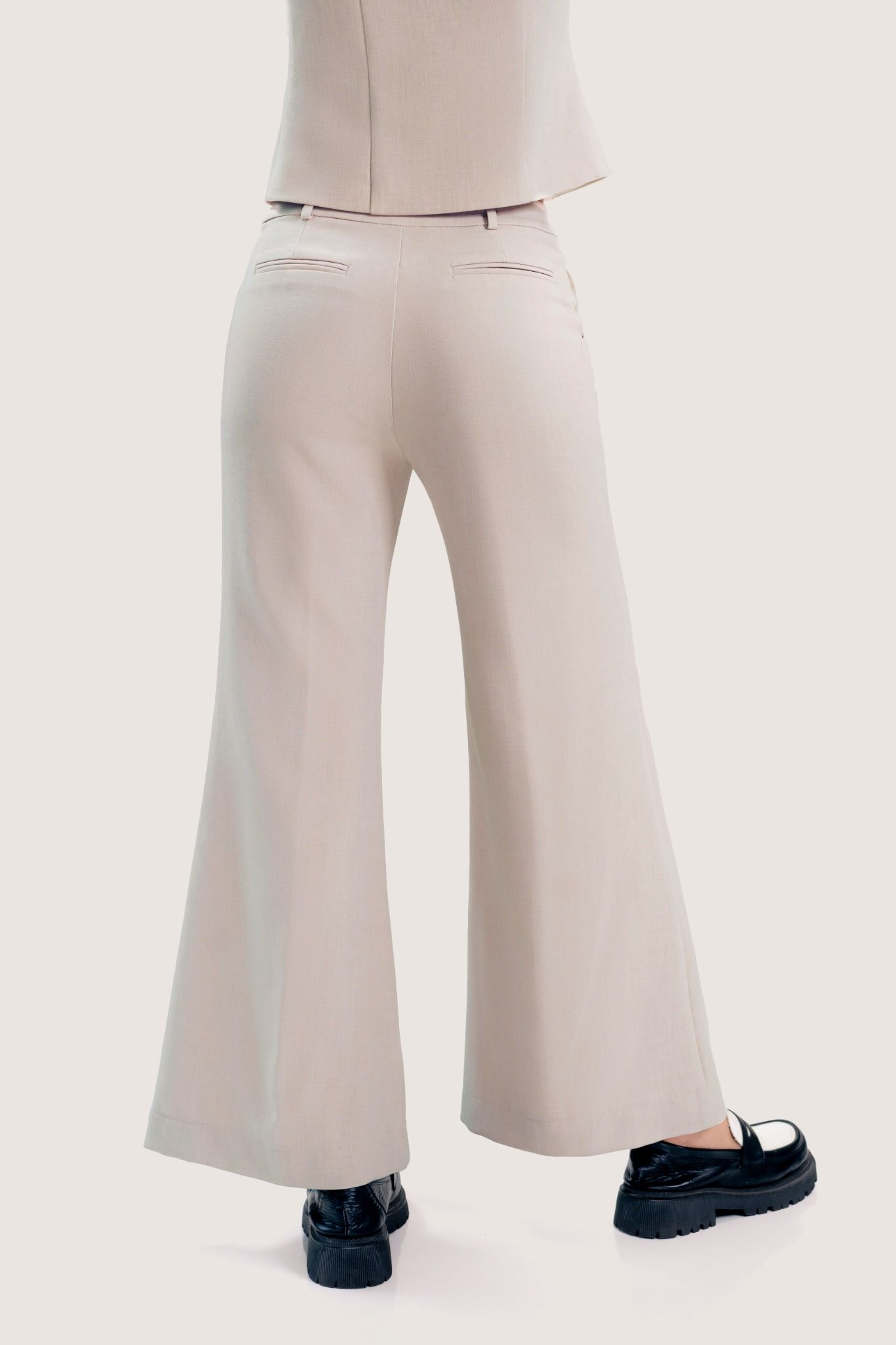 Grey Flared Medium Waist Trousers
