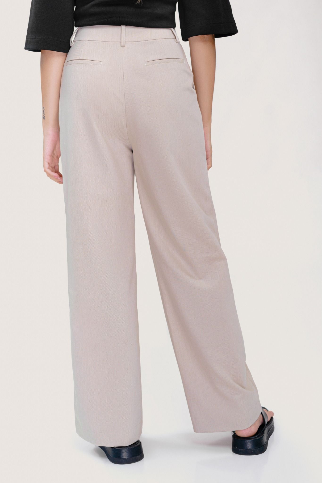  Heather Beige Pleated High-Waisted Trousers 