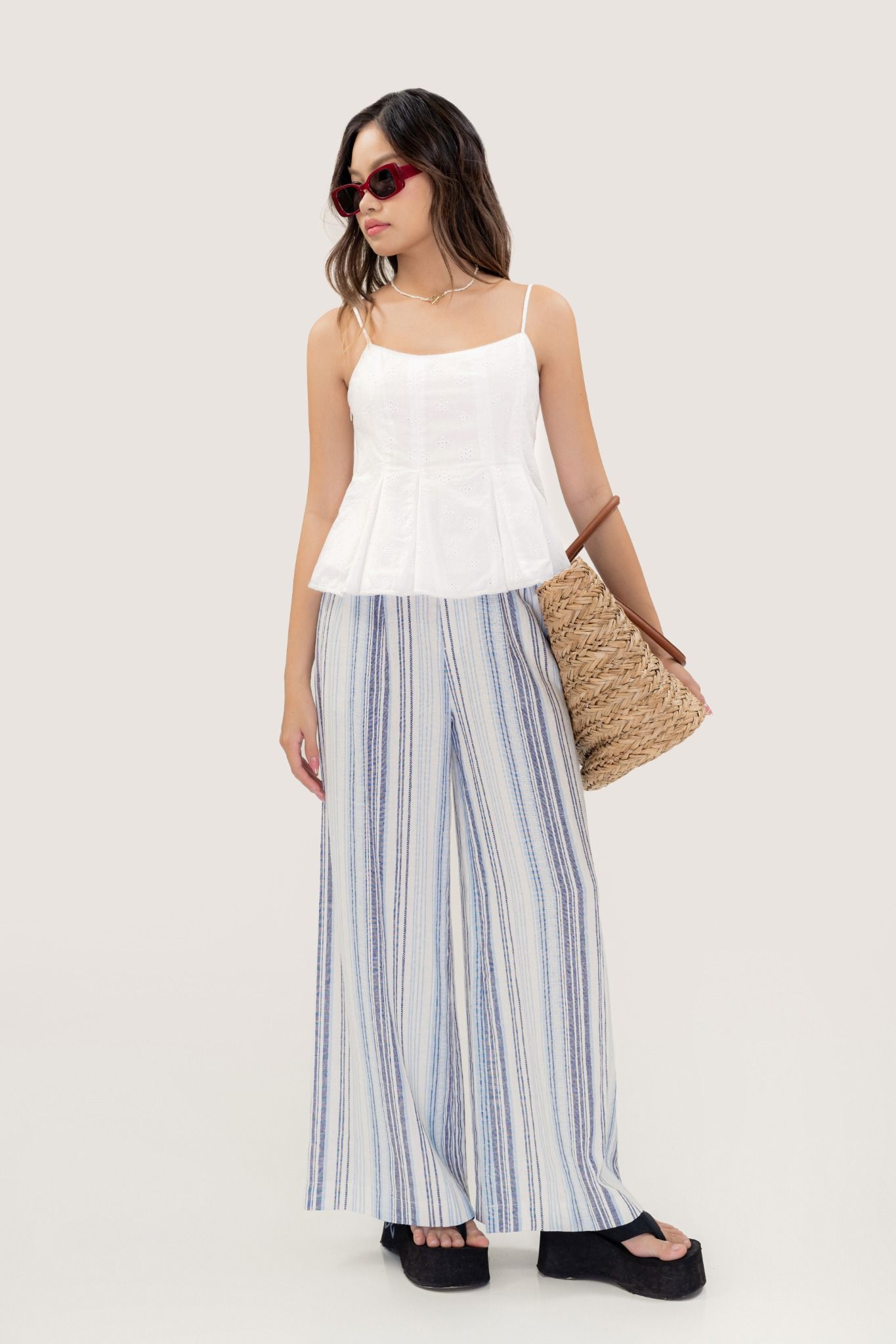  Icy Striped Linen Wide Leg Trousers 