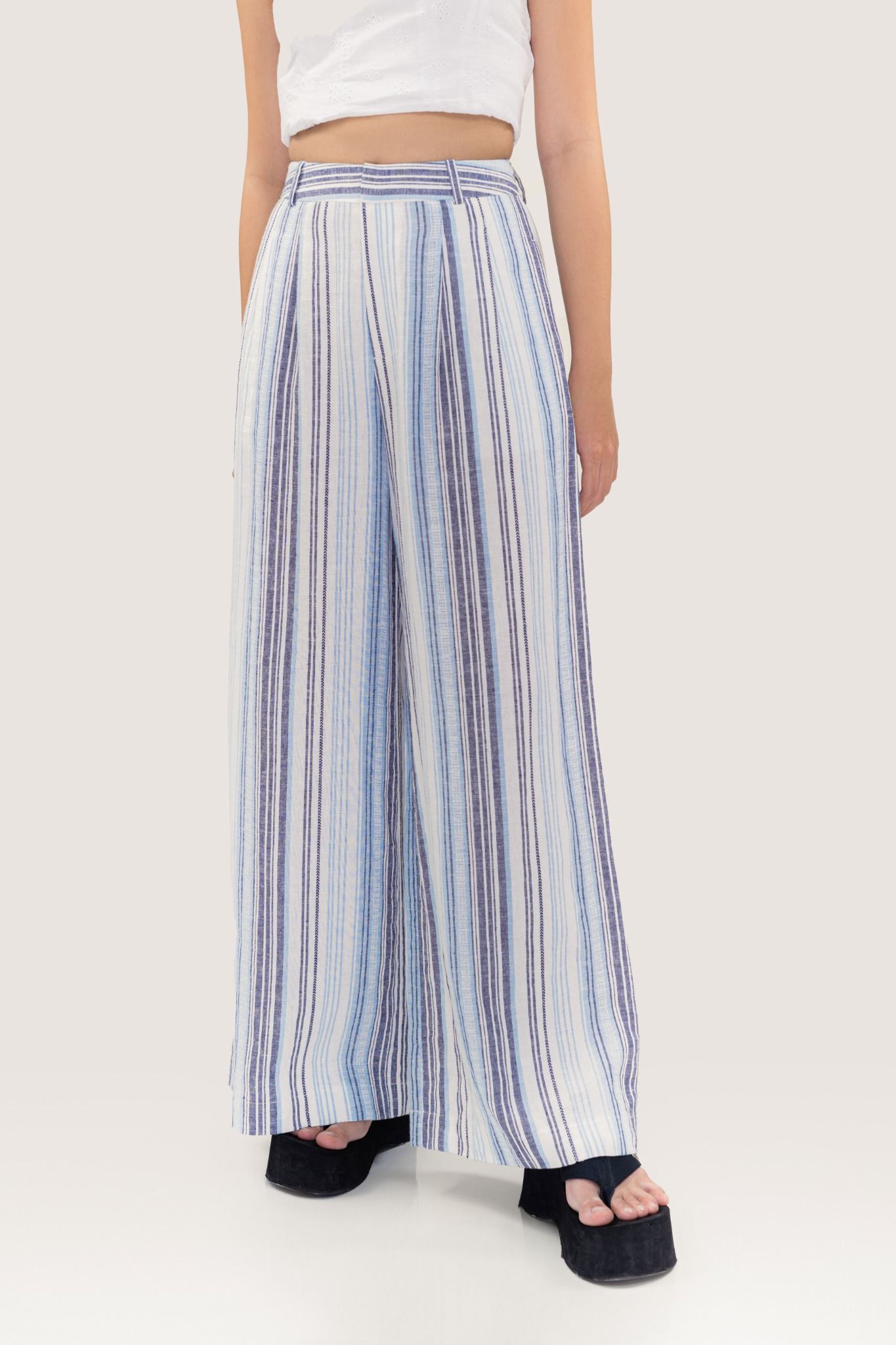  Icy Striped Linen Wide Leg Trousers 