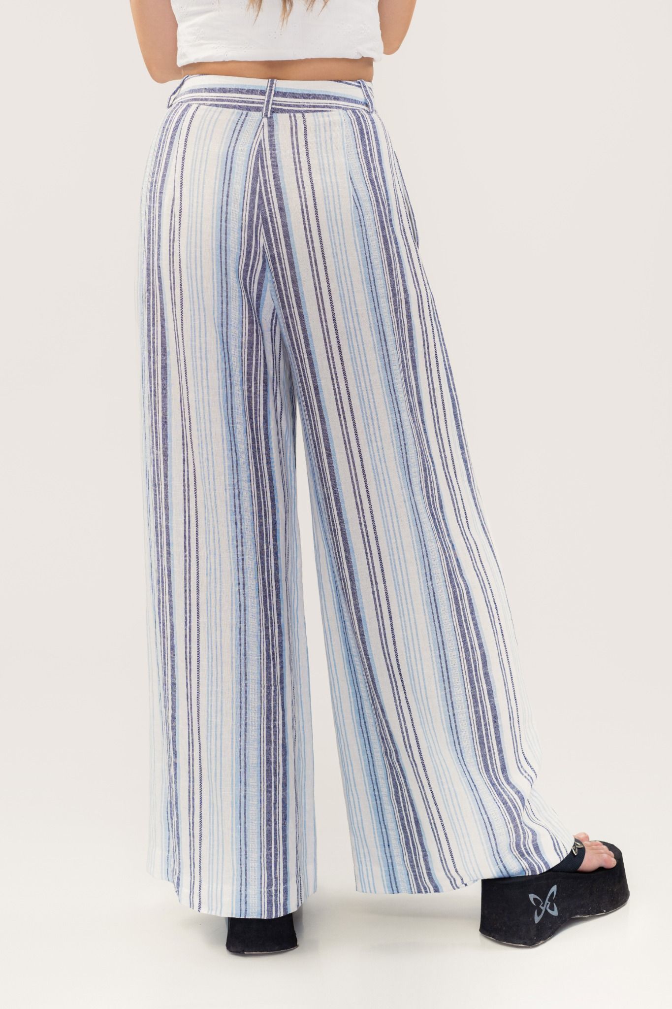  Icy Striped Linen Wide Leg Trousers 