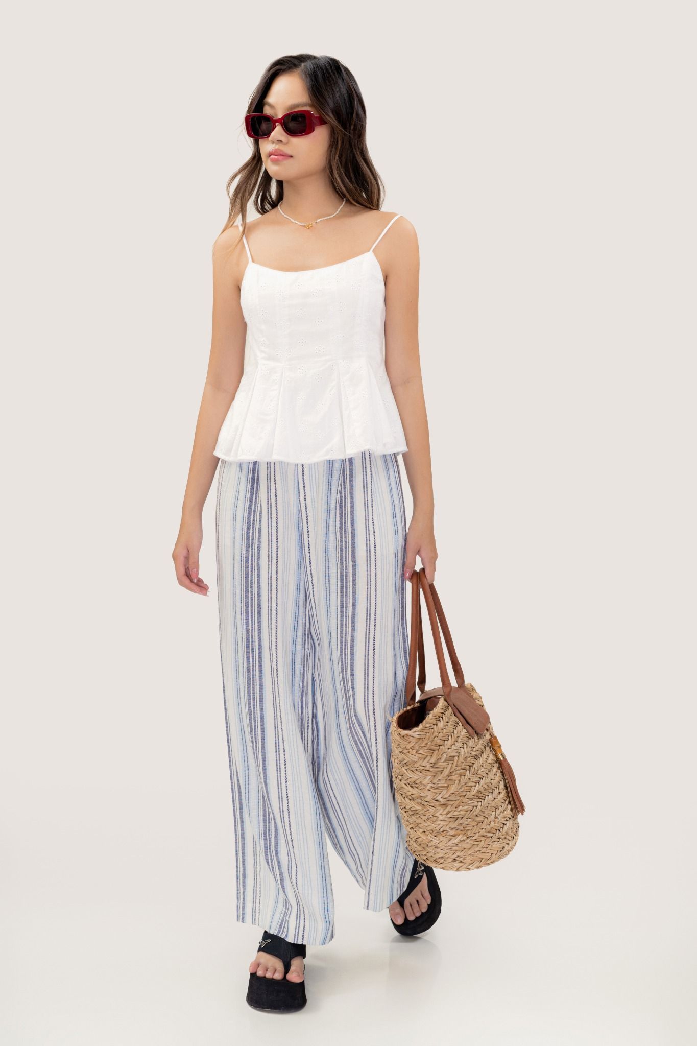  Icy Striped Linen Wide Leg Trousers 