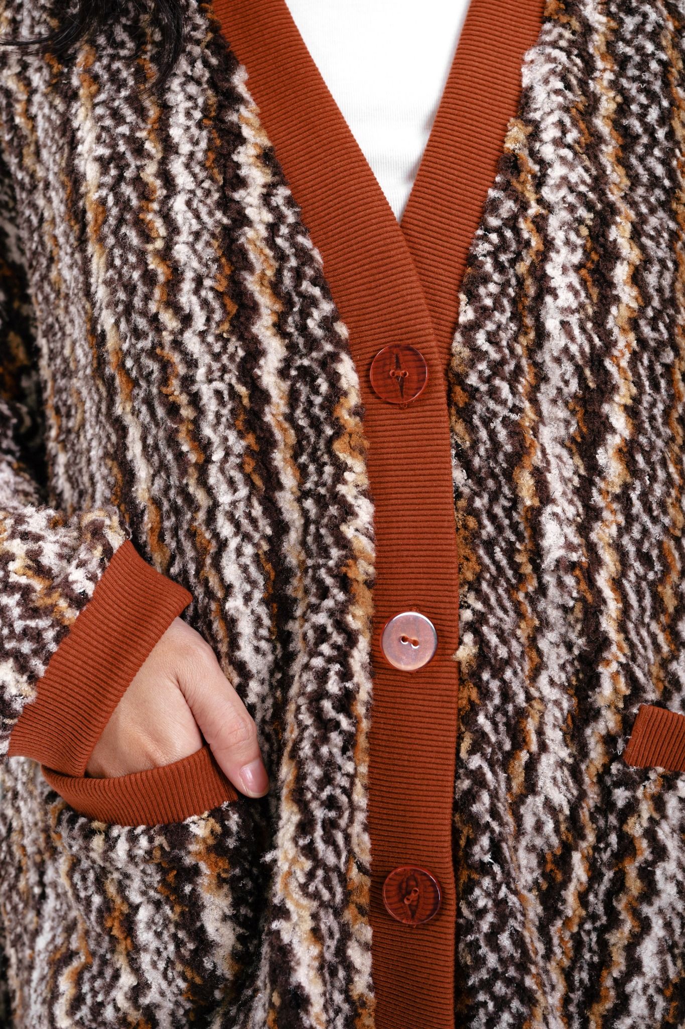  Multi Brown Faux Fur Cardigan Sweater 