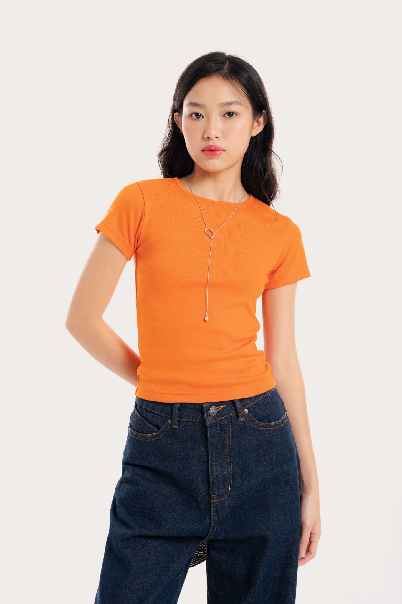  Orange Crew Neck Fitted T-Shirt 