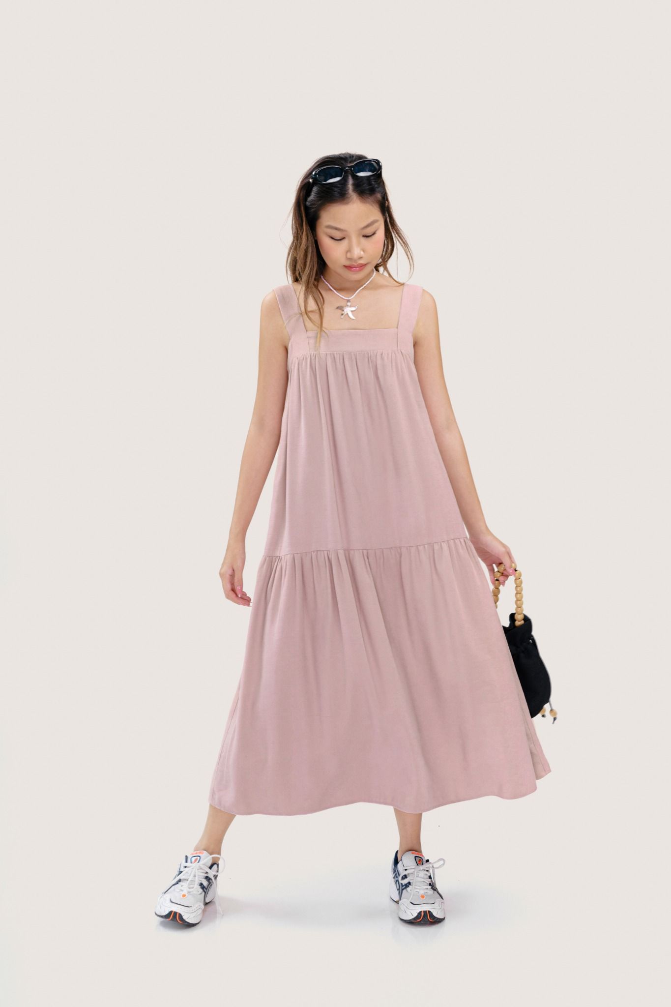  Pastel Pink Tiered Maxi Dress 