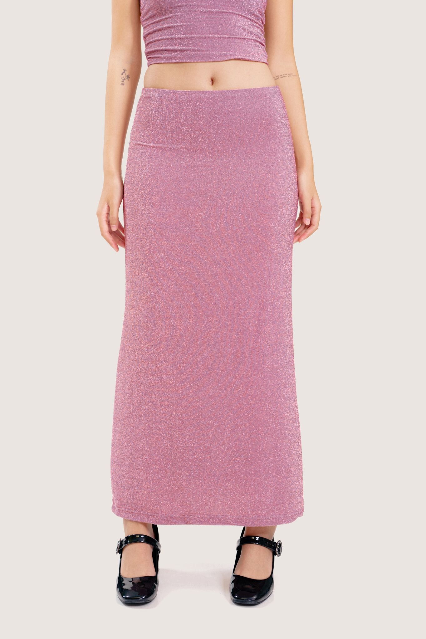  Pink Metallic Láme Maxi Skirt 