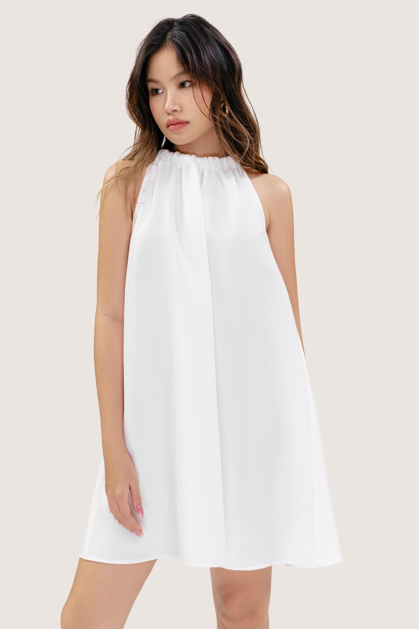  White Bowtie Halter Neck Mini Dress 