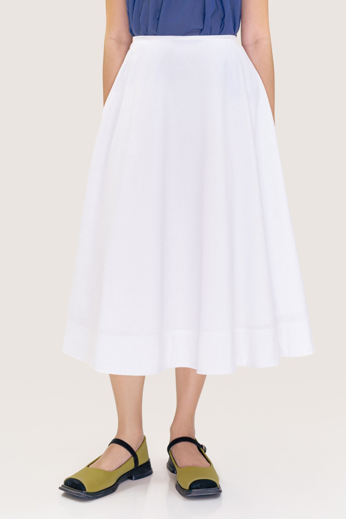 White Flowy Circle Midi Skirt 