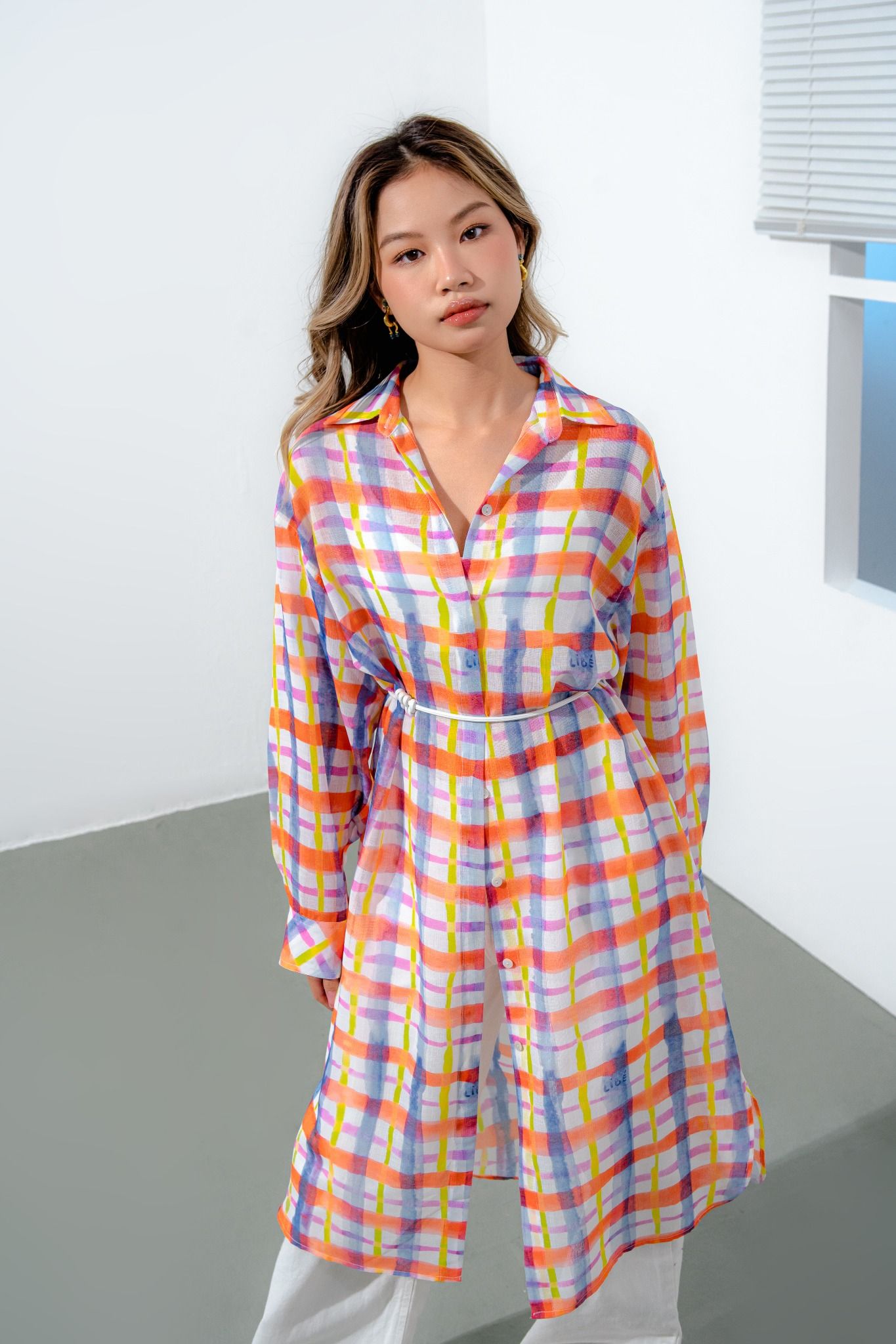  Checked Midi Shirt Dress 