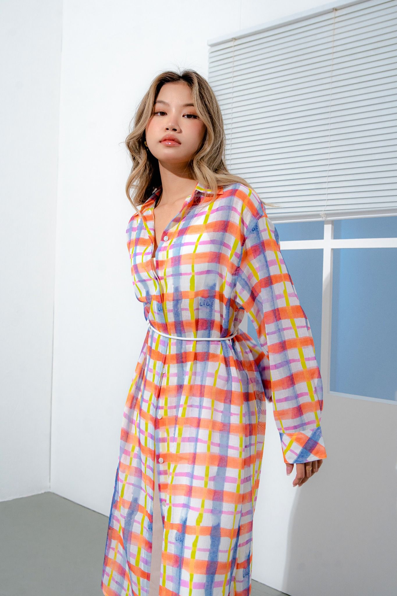  Checked Midi Shirt Dress 