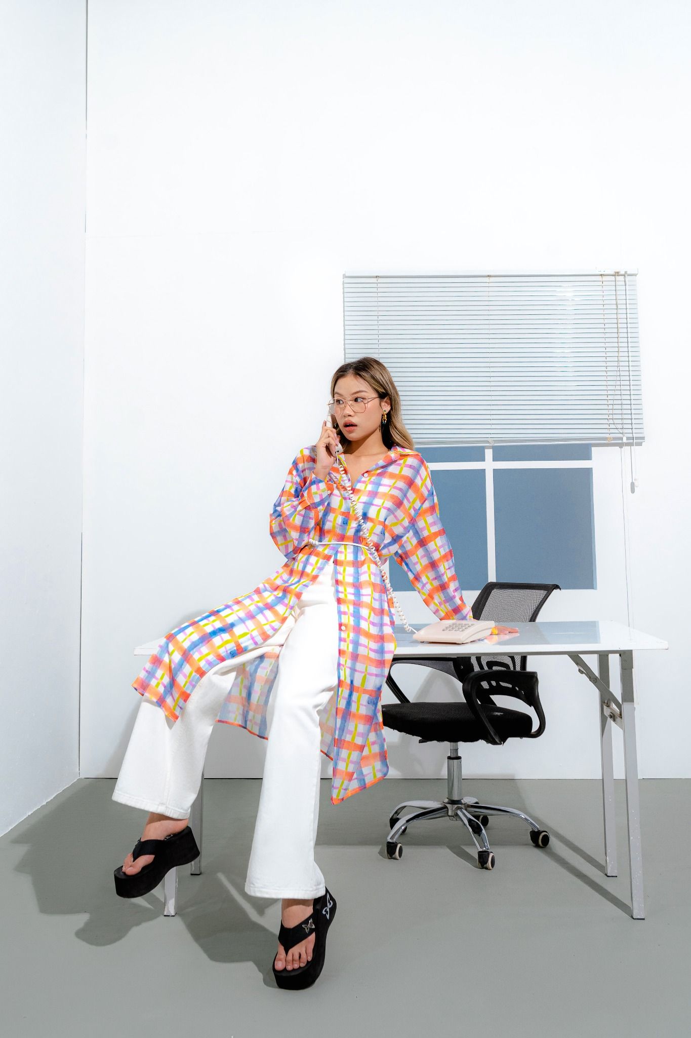  Checked Midi Shirt Dress 