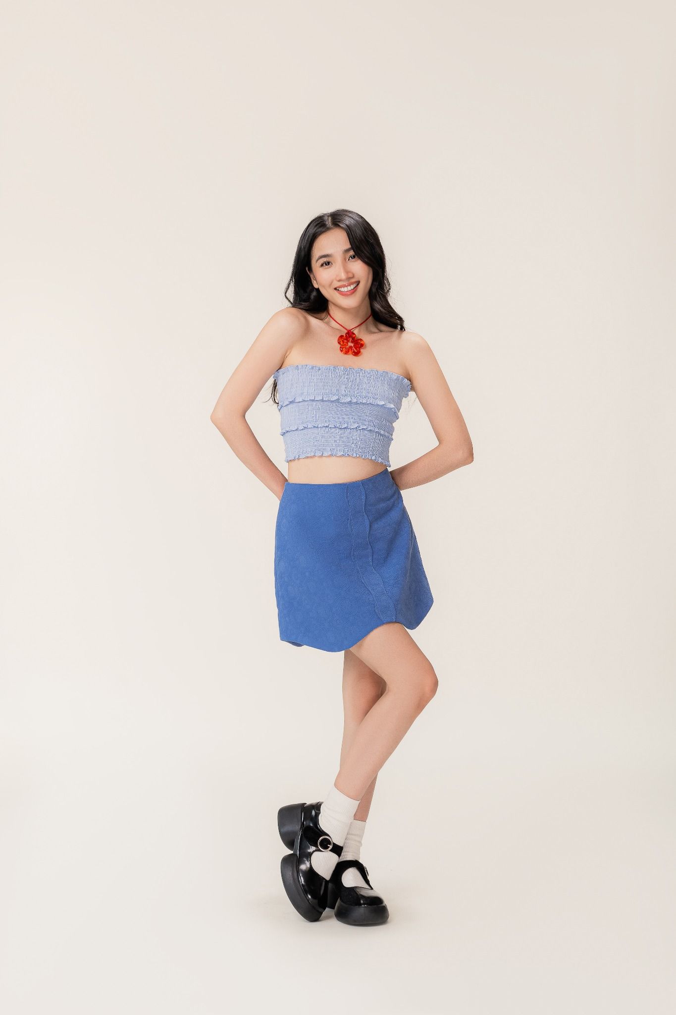  Blue Scallop Mini Skirt 
