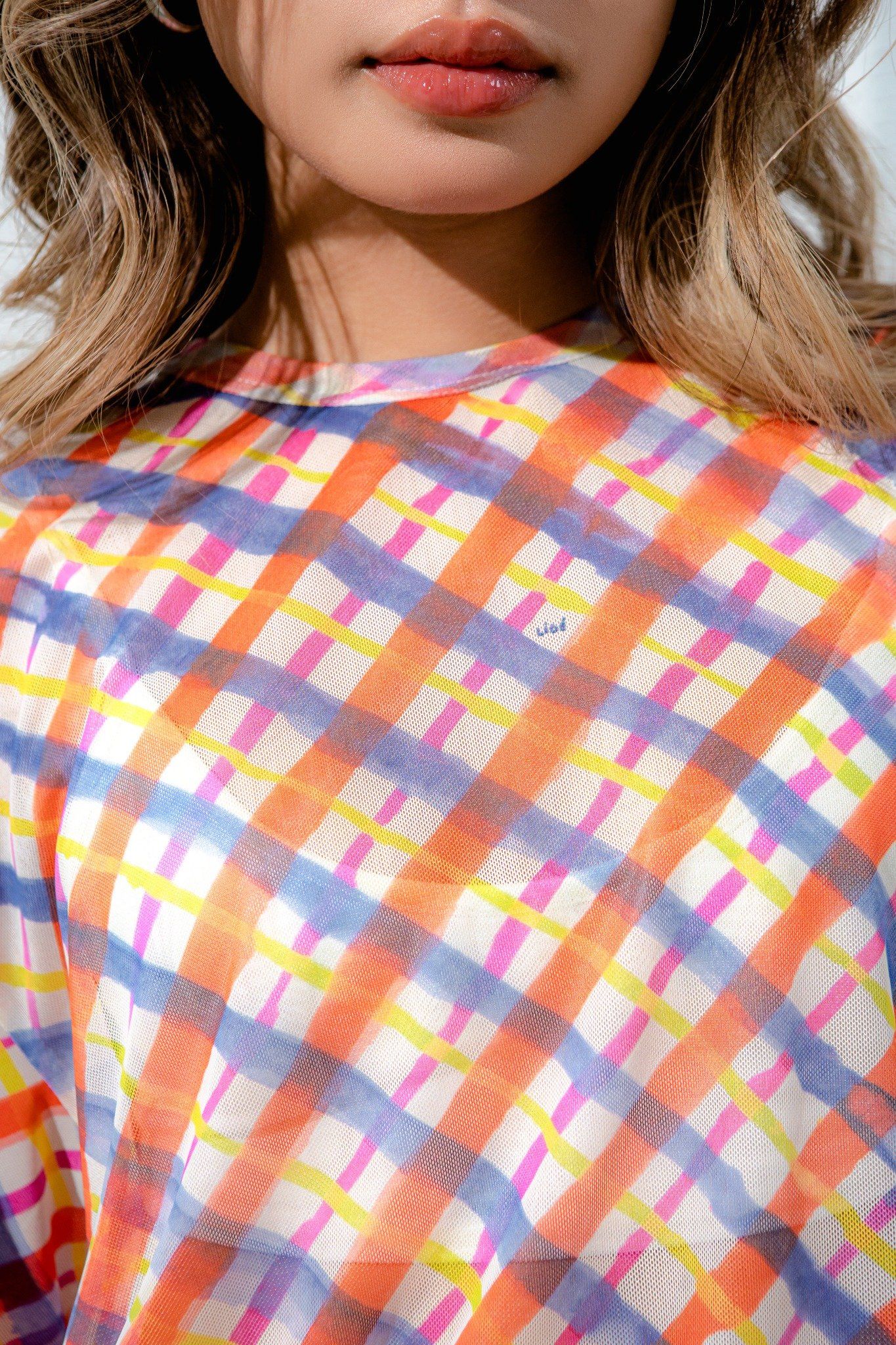  Checked Mesh Oversized T-shirt 