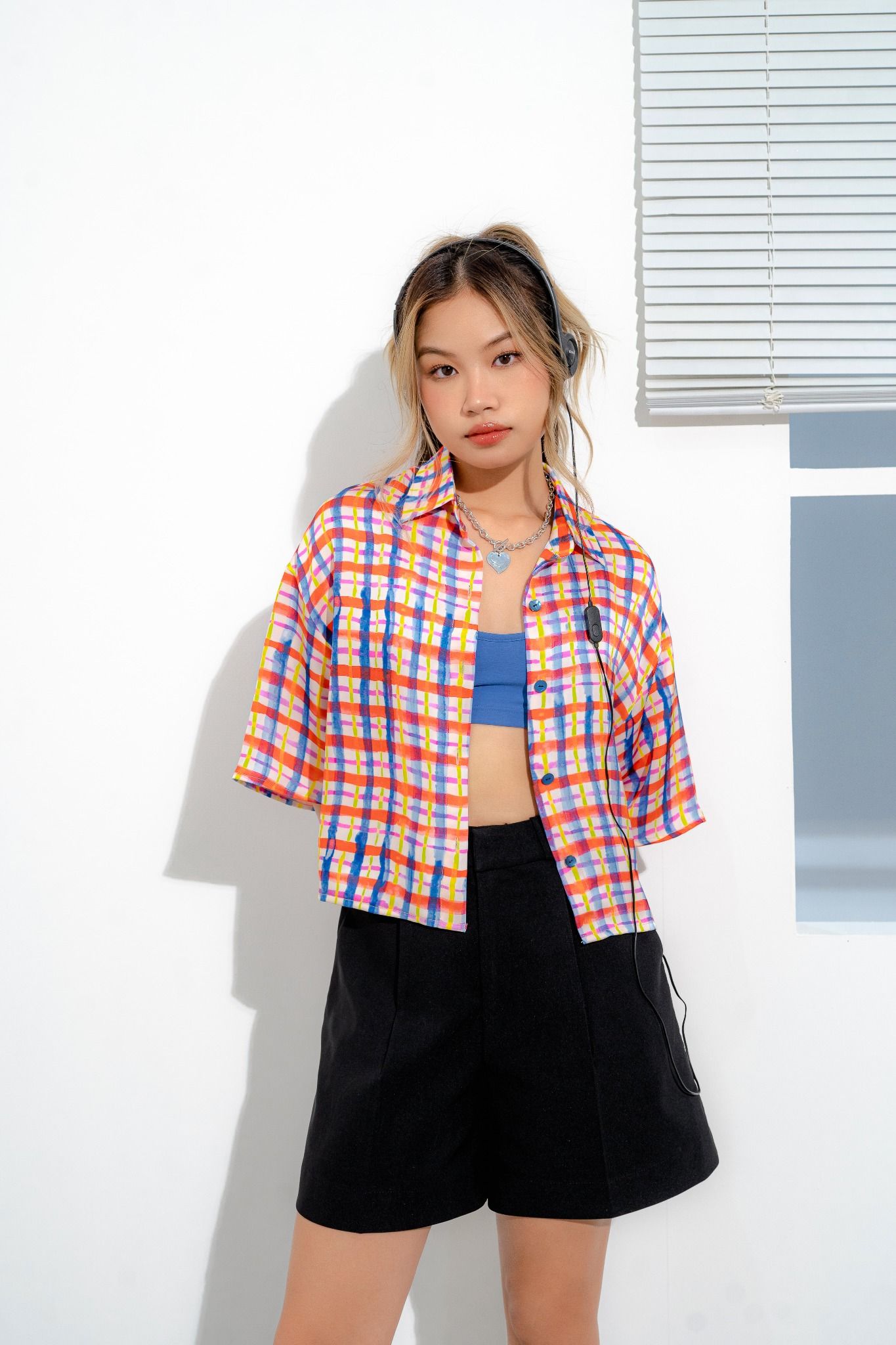  Checked Silk Crop Shirt 