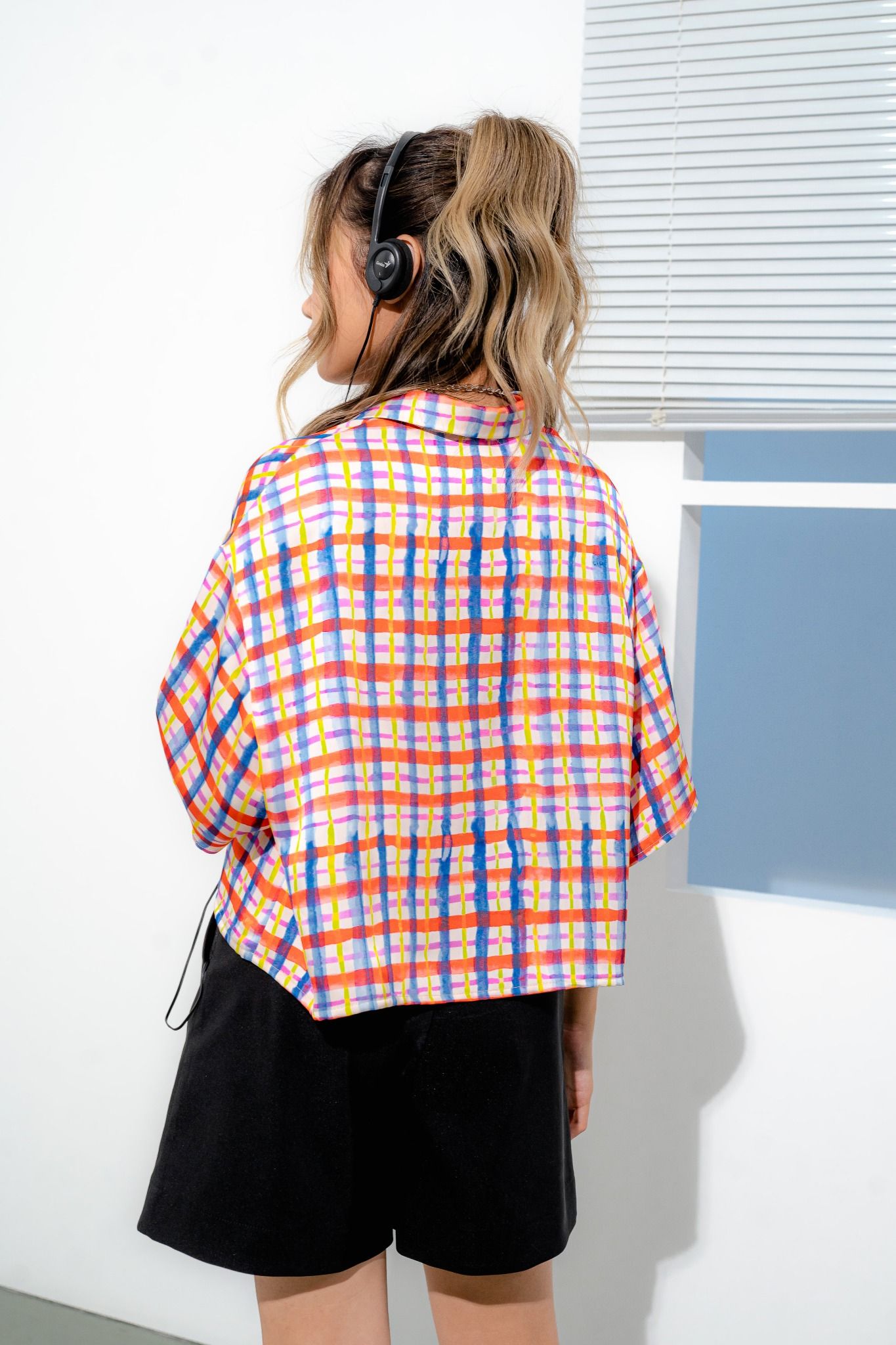  Checked Silk Crop Shirt 