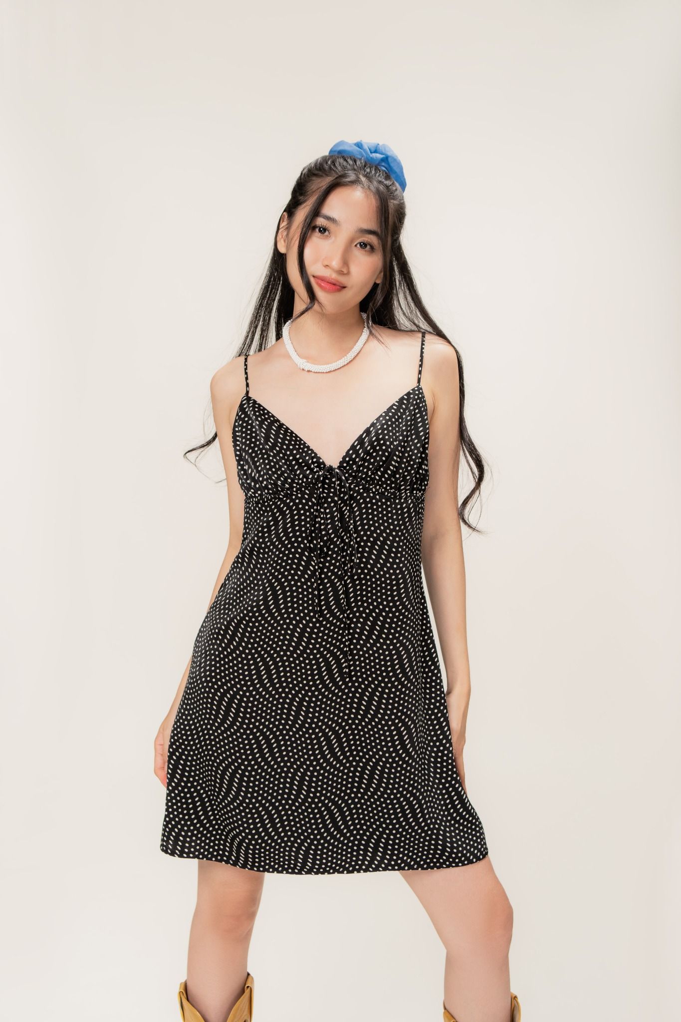  Tie-front Polka Dot Silk Mini Dress 