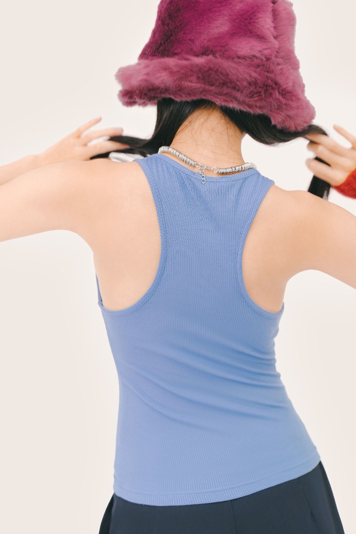  Blue Embroidered Tank Top 