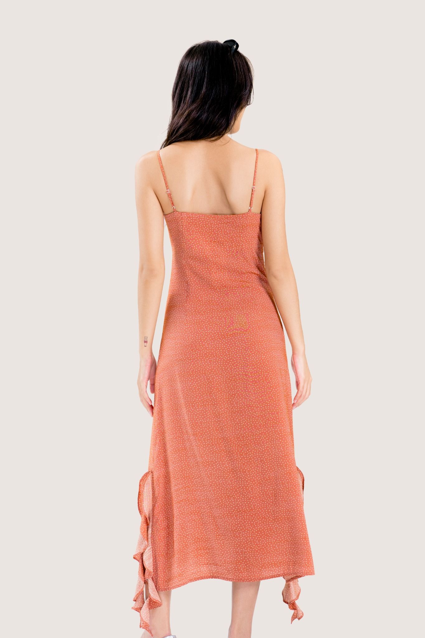  Salmon Orange Side Slit Midi Dress 
