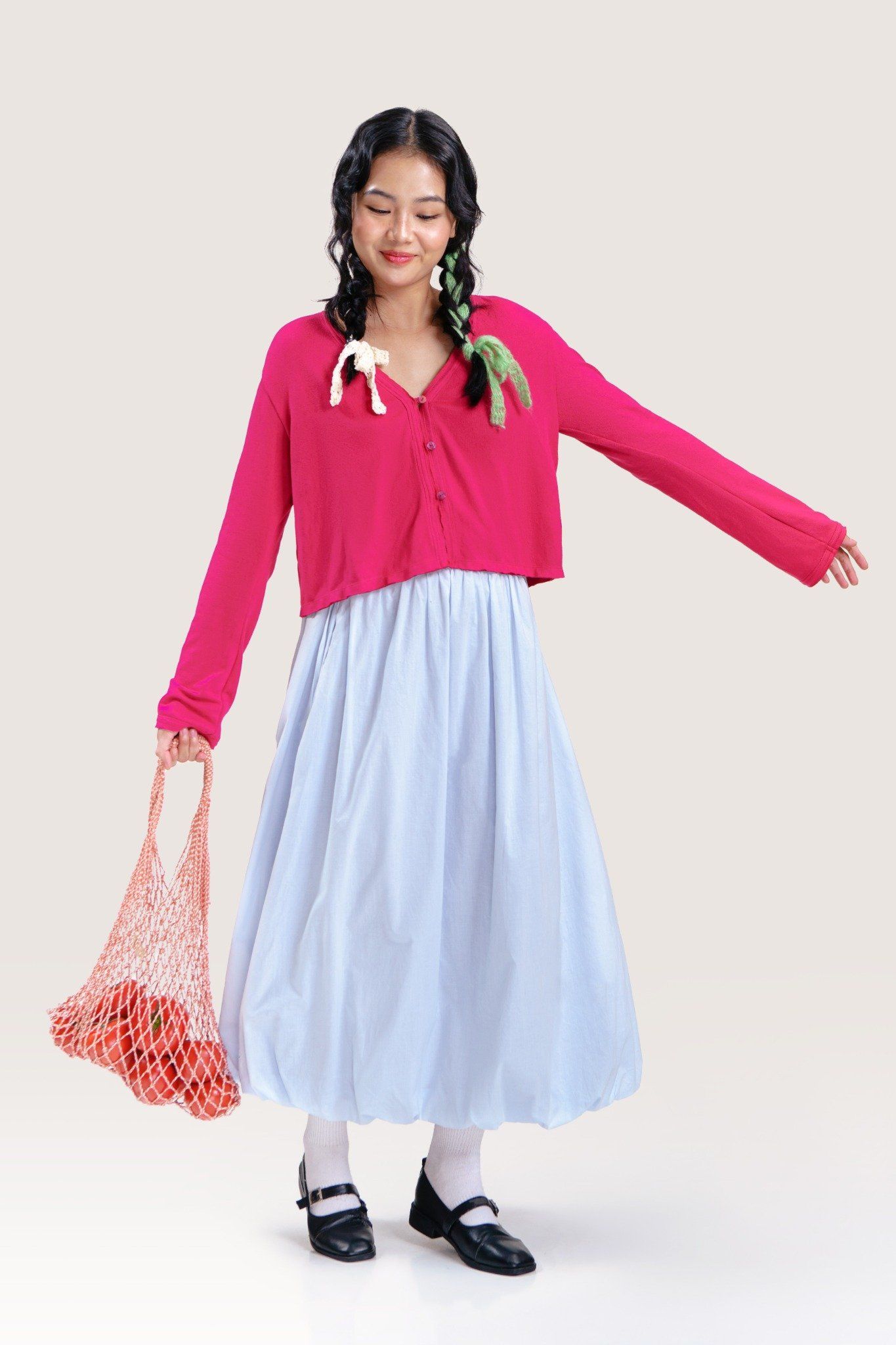Light Blue Bow-Tied Bubble Maxi Skirt