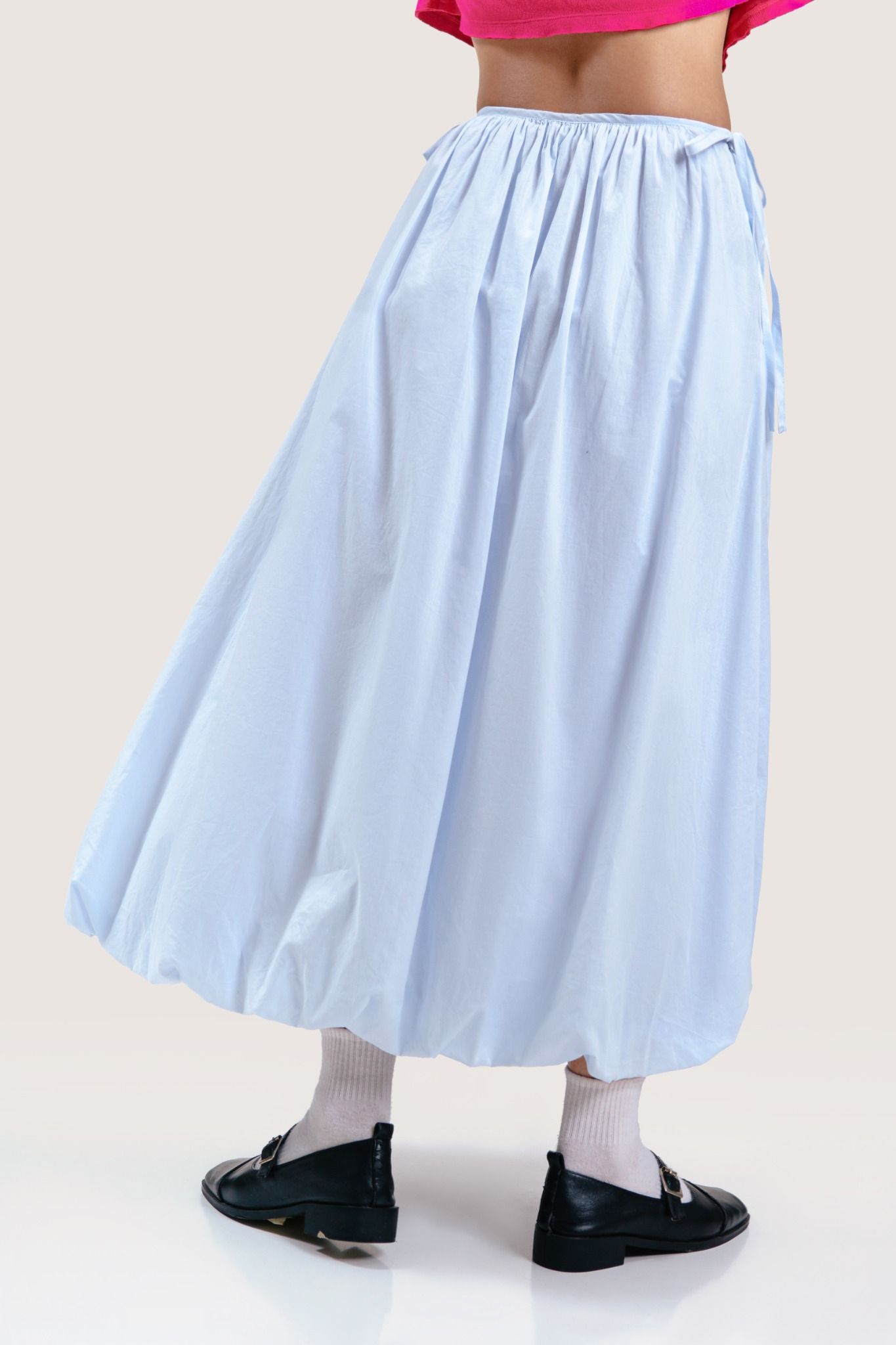Light Blue Bow-Tied Bubble Maxi Skirt