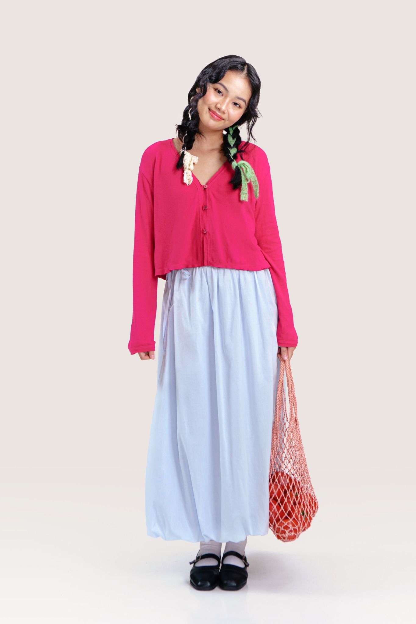 Light Blue Bow-Tied Bubble Maxi Skirt