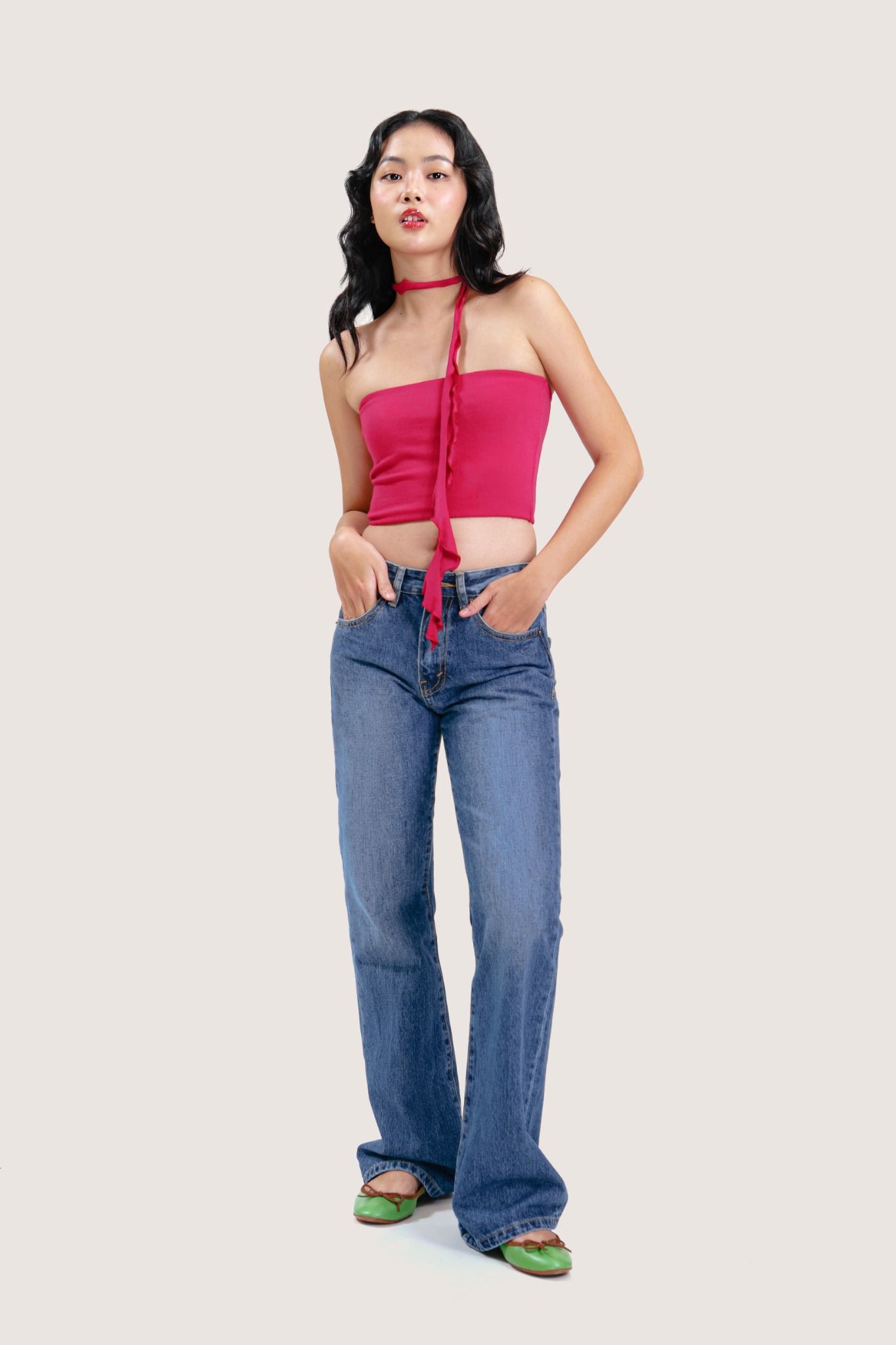 Medium Blue Low Waist Flared Jeans