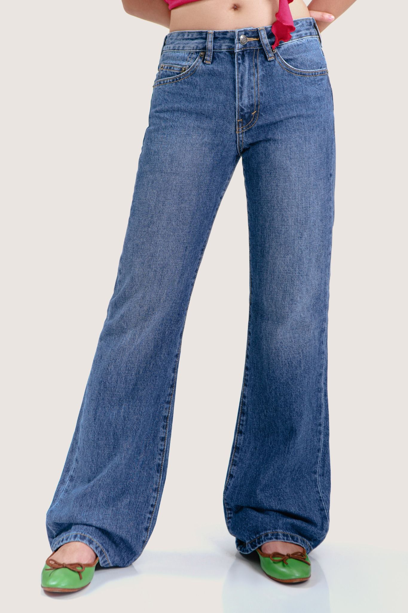 Medium Blue Low Waist Flared Jeans