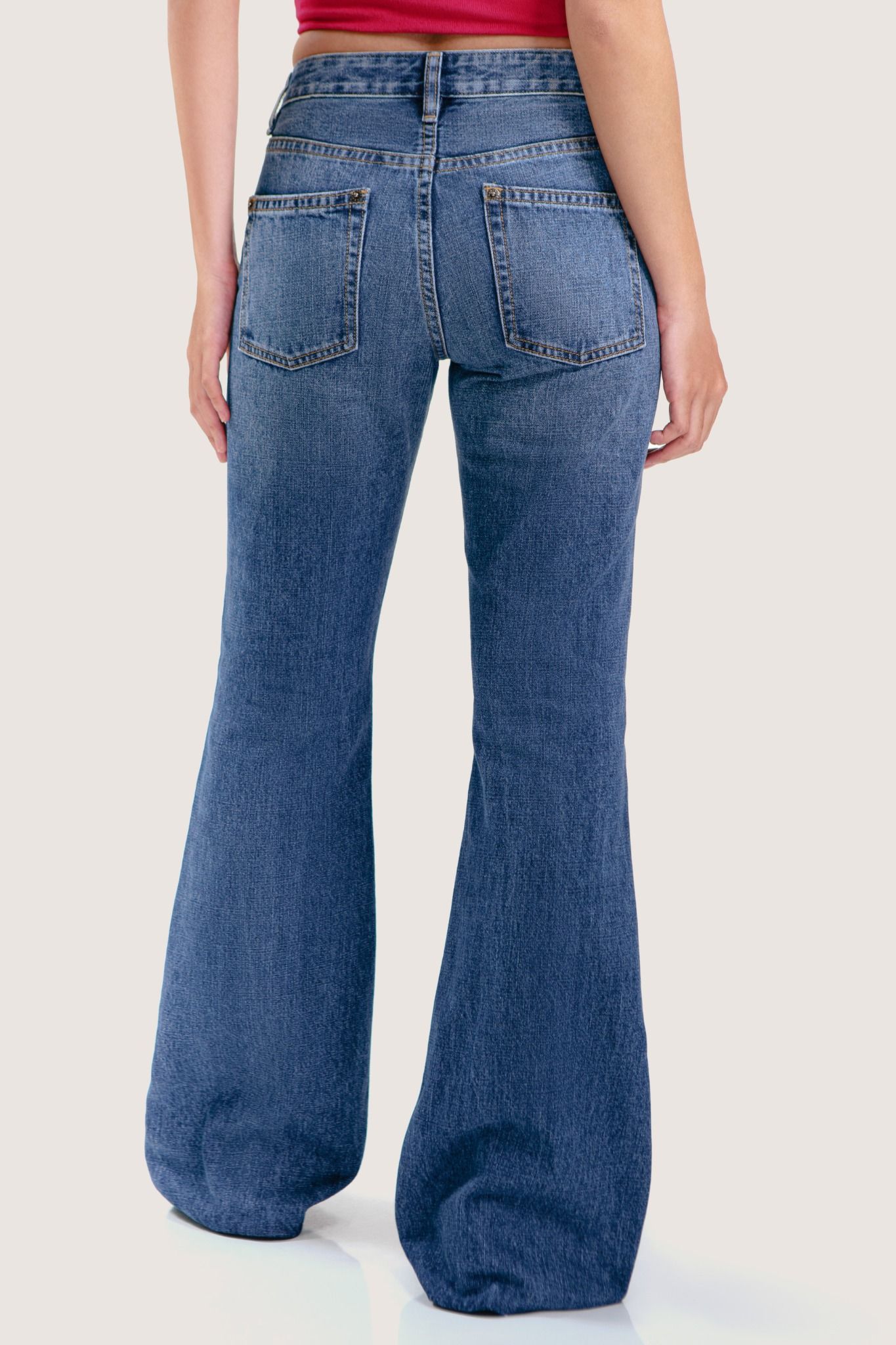 Medium Blue Low Waist Flared Jeans