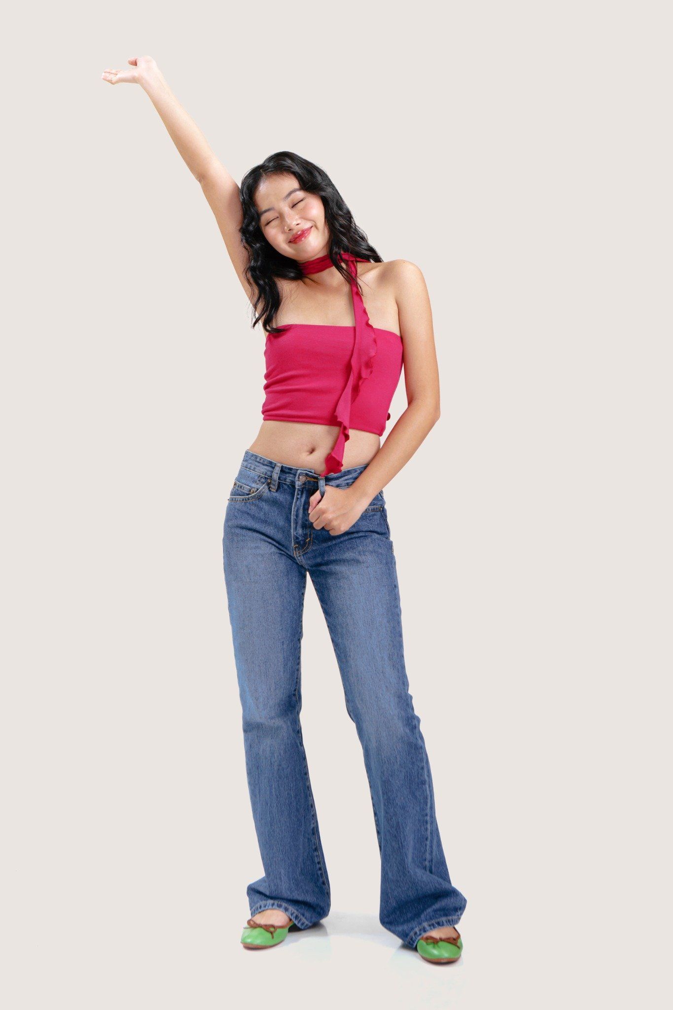 Medium Blue Low Waist Flared Jeans
