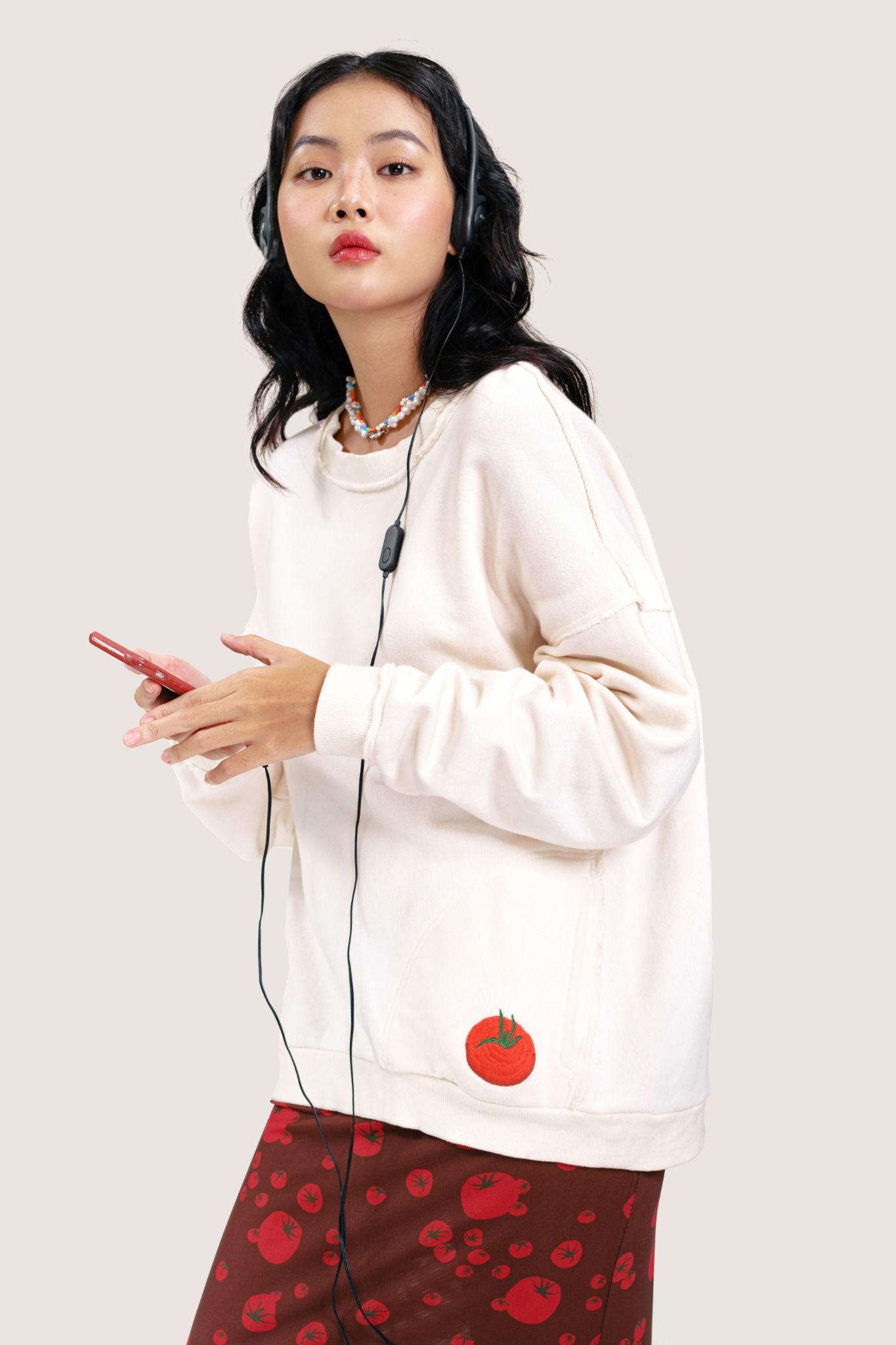  Organic Tomato Embroidered Oversized Sweater 