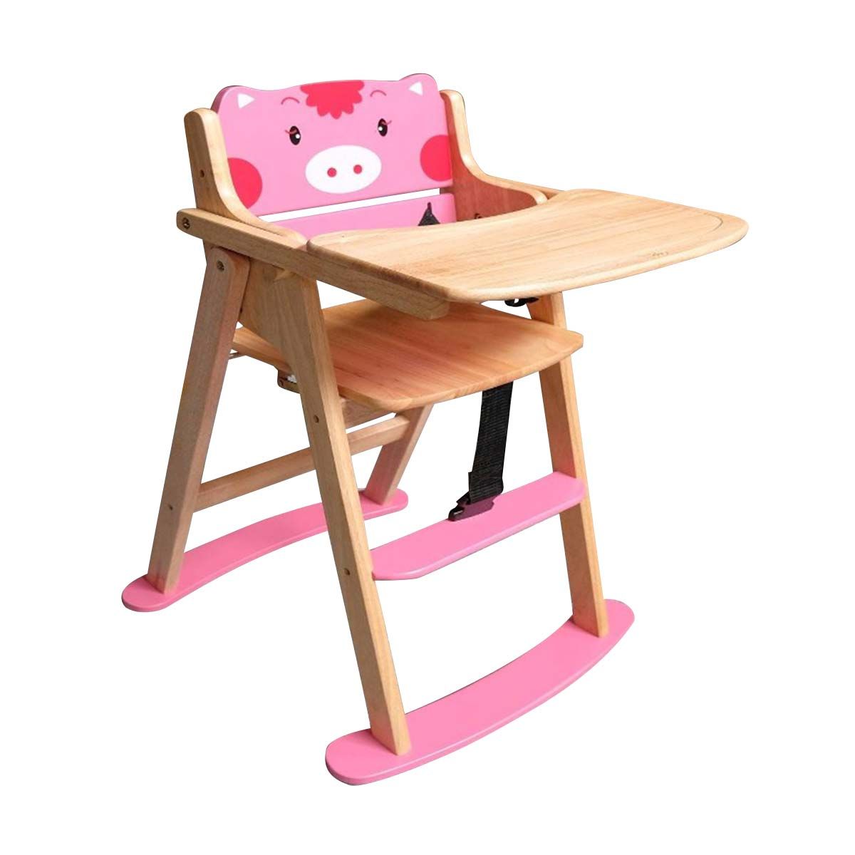 XK842 - Wooden Baby High Chair with Pig Design
