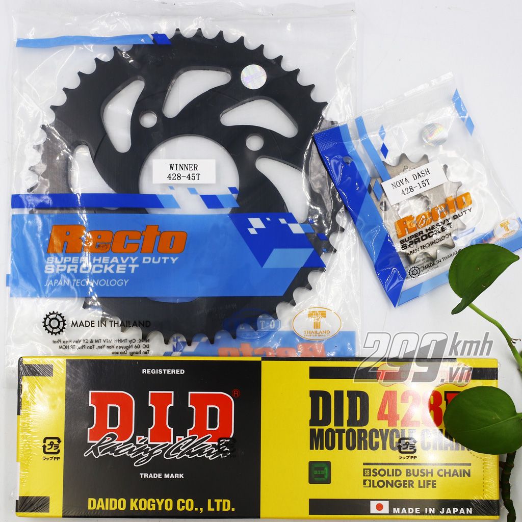 Trọn bộ nhông dĩa Recto và sên vàng DID 9ly (428D - 130L) cho xe Winner, Winner X, Sonic