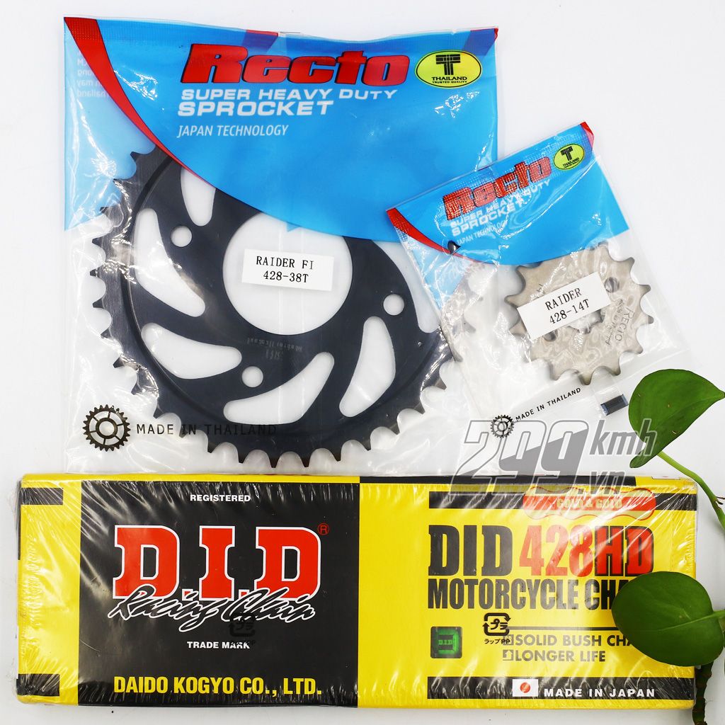 Trọn bộ nhông dĩa Recto và sên vàng DID 10ly (428HD) cho xe Raider Fi, Satria Fi