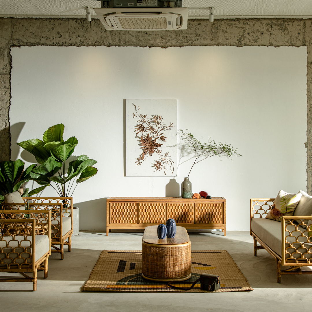 COMBO PHÒNG KHÁCH SHELLY - GHẾ SOFA MÂY TỰ NHIÊN TỪ ĐÊM TRẮNG HOME