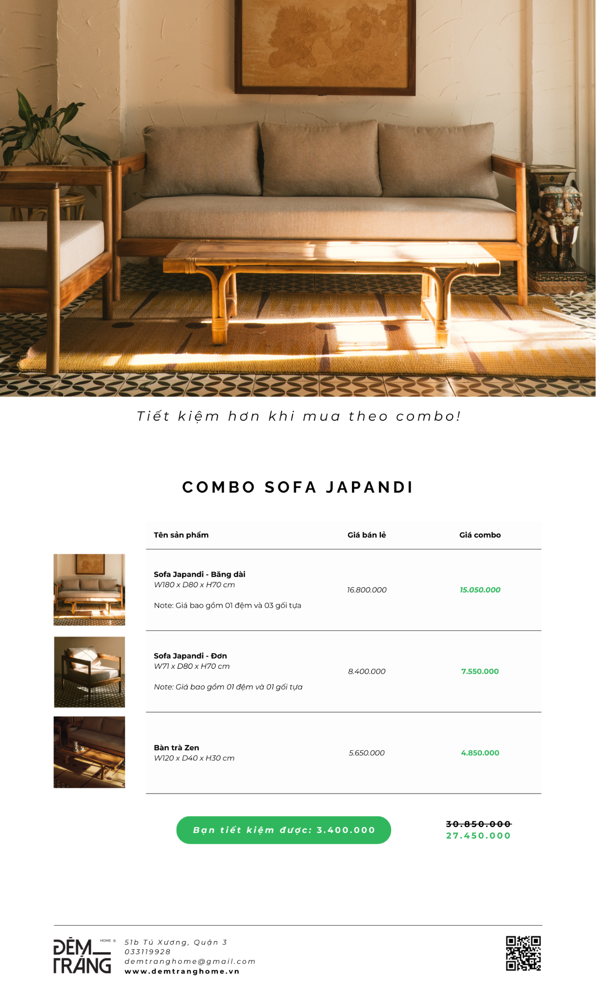 COMBO PHÒNG KHÁCH SOFA JAPANDI - GHẾ SOFA MÂY TỰ NHIÊN TỪ ĐÊM TRẮNG HOME