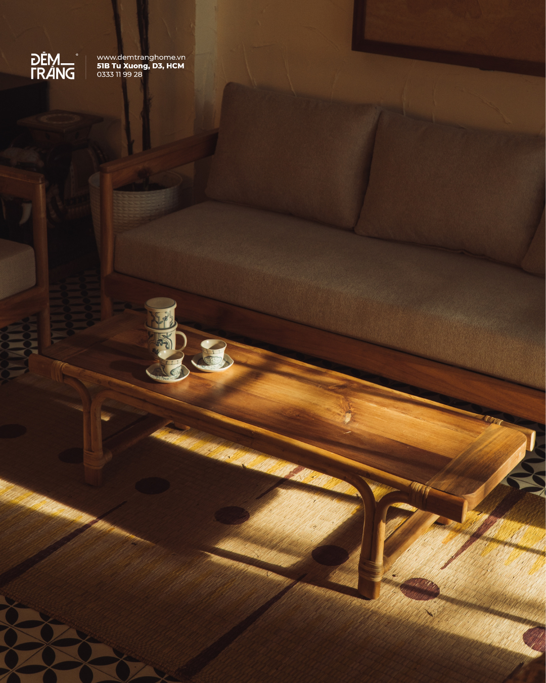 COMBO PHÒNG KHÁCH SOFA JAPANDI - GHẾ SOFA MÂY TỰ NHIÊN TỪ ĐÊM TRẮNG HOME