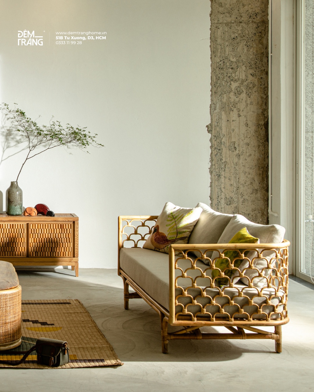 COMBO PHÒNG KHÁCH SHELLY - GHẾ SOFA MÂY TỰ NHIÊN TỪ ĐÊM TRẮNG HOME