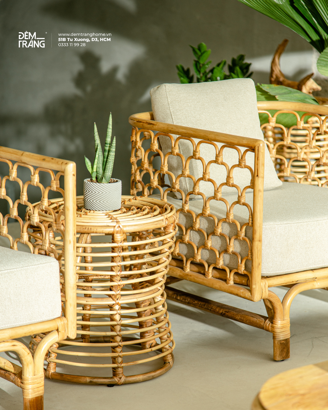 COMBO PHÒNG KHÁCH SHELLY - GHẾ SOFA MÂY TỰ NHIÊN TỪ ĐÊM TRẮNG HOME