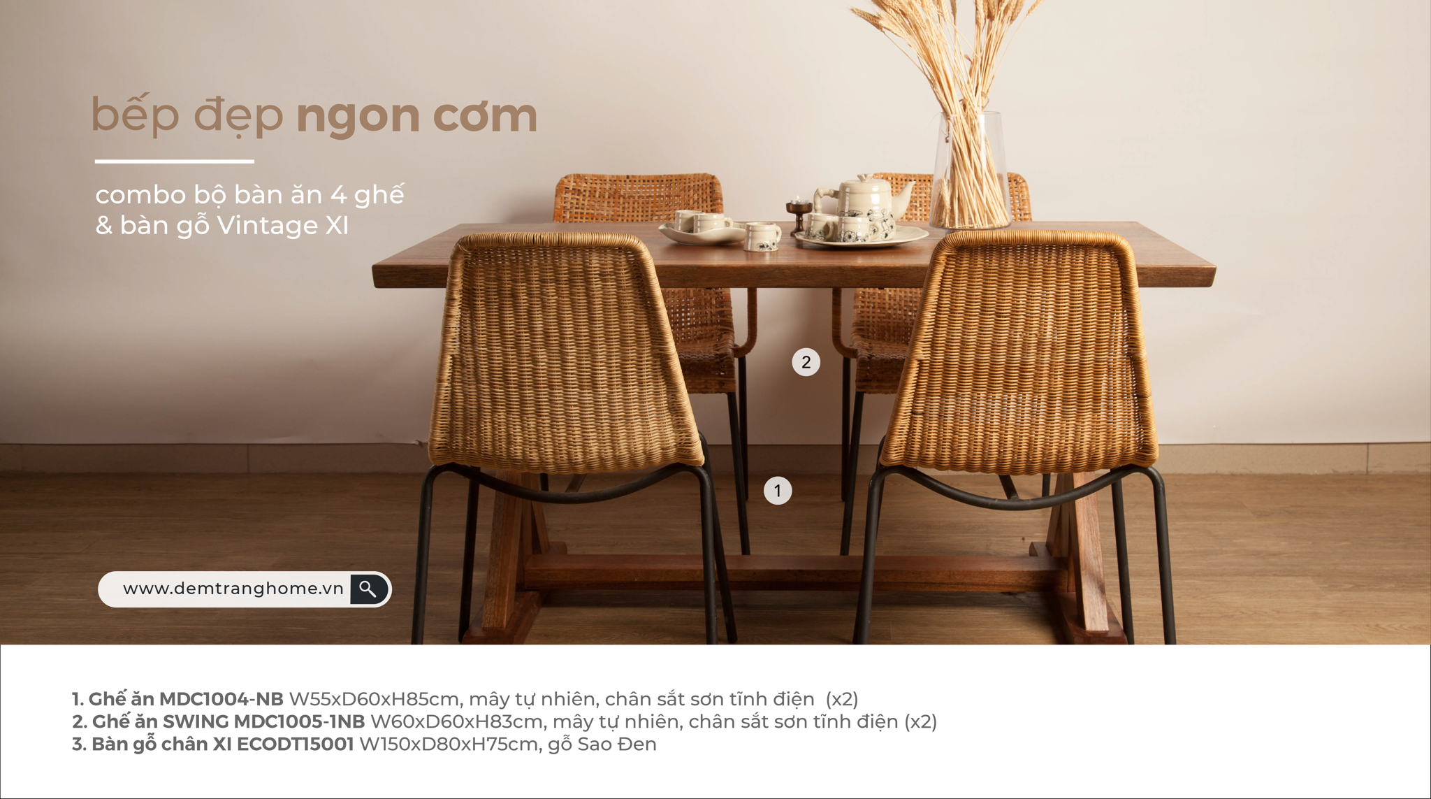 COMBO bộ bàn ăn 4 ghế ăn SWING