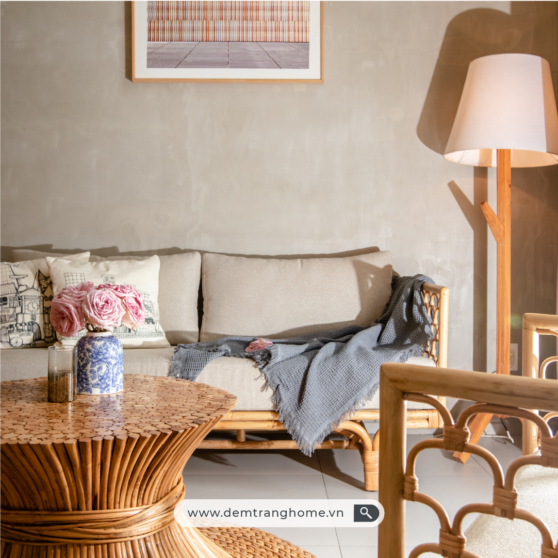 SOFA BĂNG DÀI 3 CHỖ VỎ SÒ SHELLY - SOFA MÂY TỰ NHIÊN