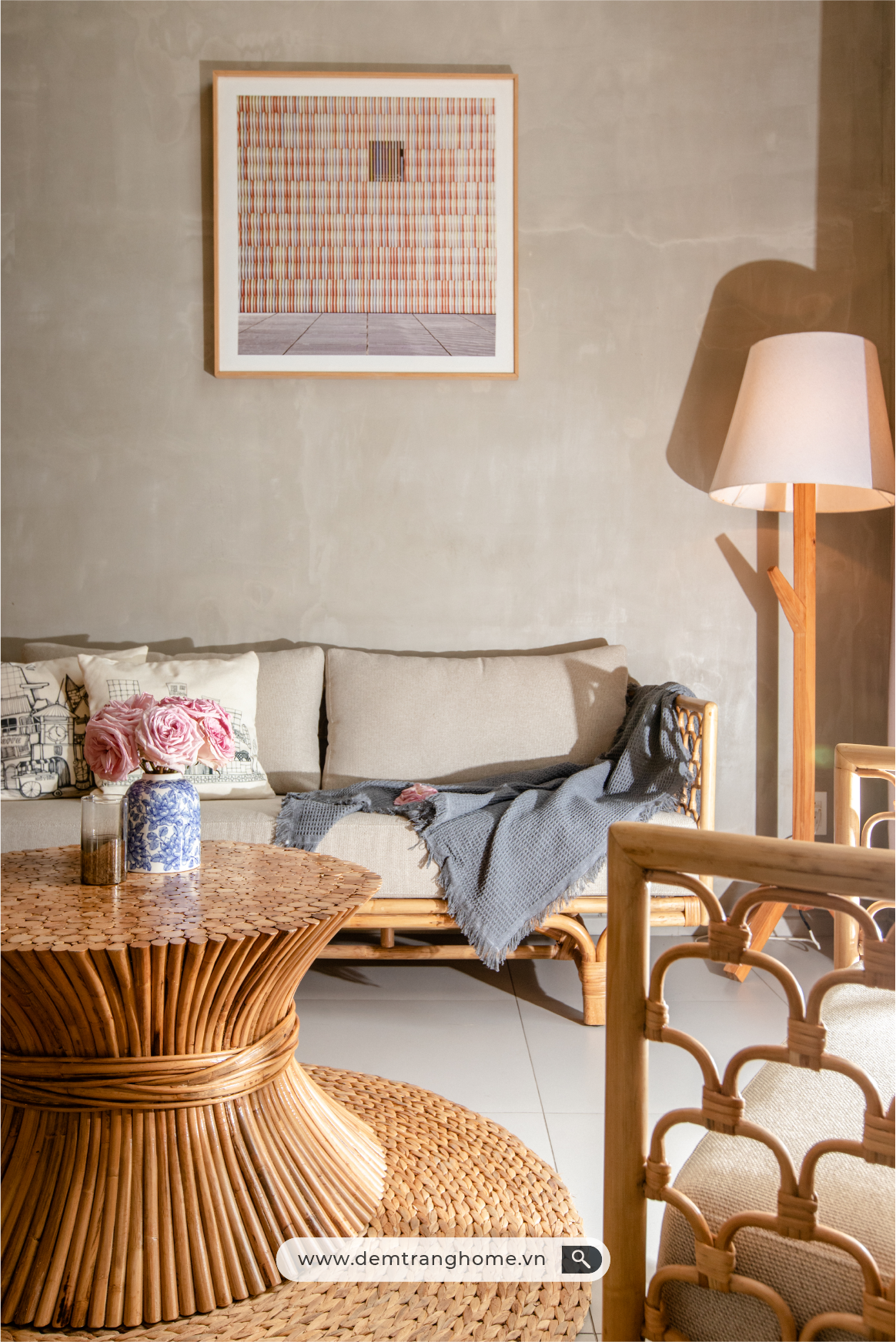 SOFA BĂNG DÀI 3 CHỖ VỎ SÒ SHELLY - SOFA MÂY TỰ NHIÊN