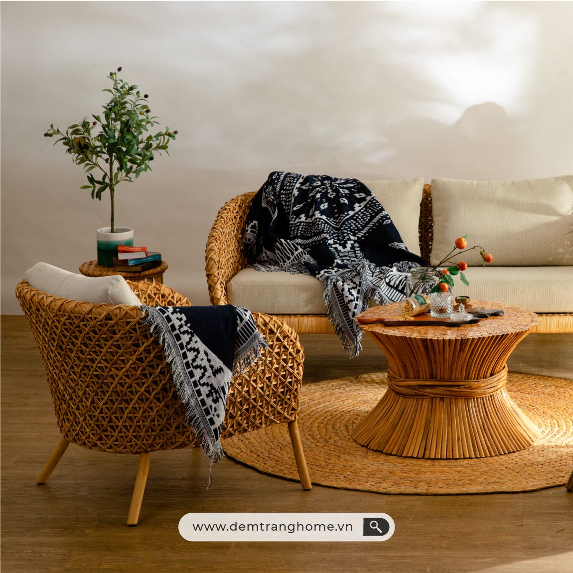 SOFA TỔ CHIM NESTY - SOFA MÂY TỰ NHIÊN BĂNG DÀI 3 CHỖ 1M8