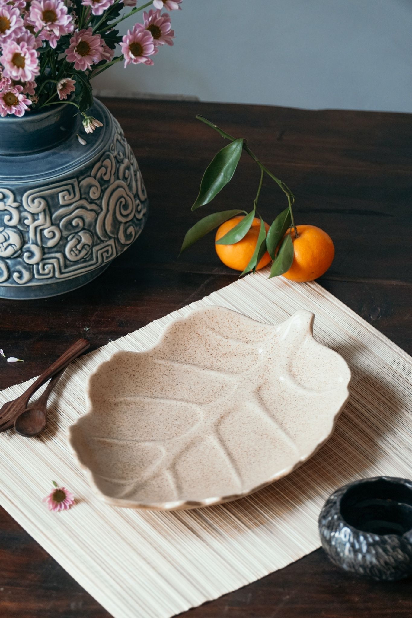 Dĩa gốm Lá mùa thu - Gốm Thủ Công - Gốm Vuốt Tay
